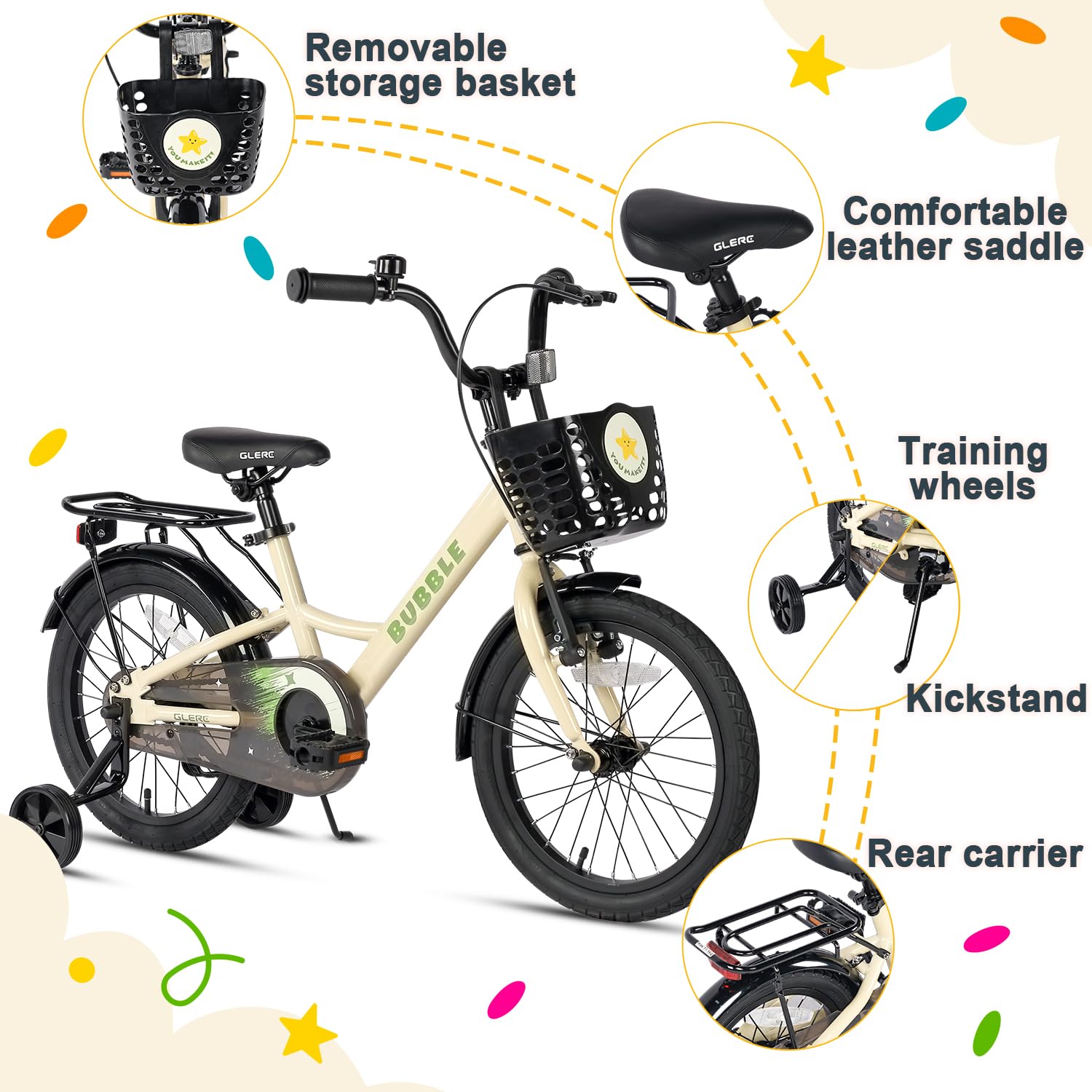 Fantasy 12 14 16 18 20 Inch Kids Bicycle for Boys & Girls Ages 2-14 - Adjustable Training Wheels, LED Headlight & Water Bottle Holder - Multiple Color Options - Perfect for Neighborhood Rides, Park Adventures & Learning to Bike