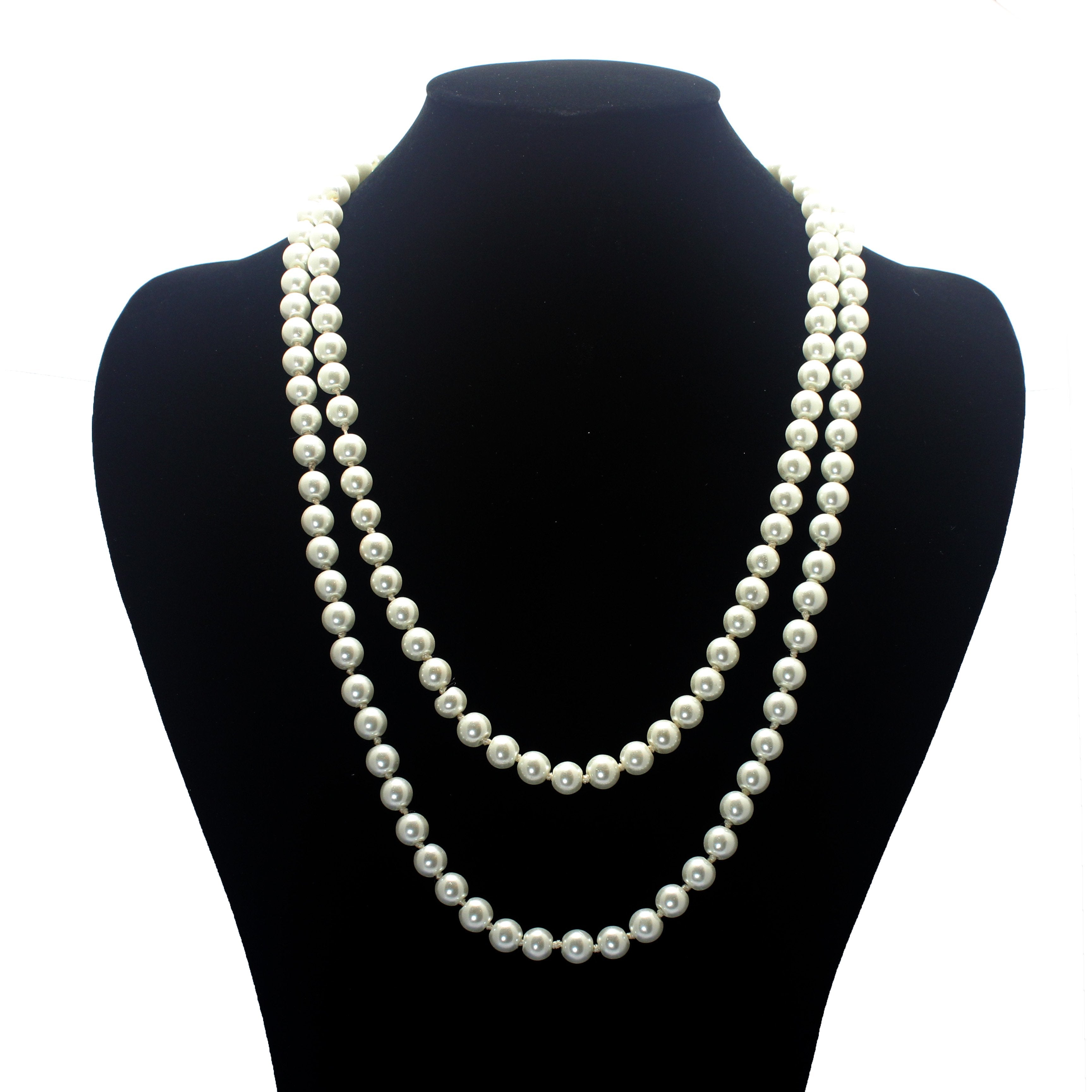 60-Piece Knotted Long Pearl Necklace for Women - Elegant Fashion Jewelry for Parties, Weddings & Special Occasions