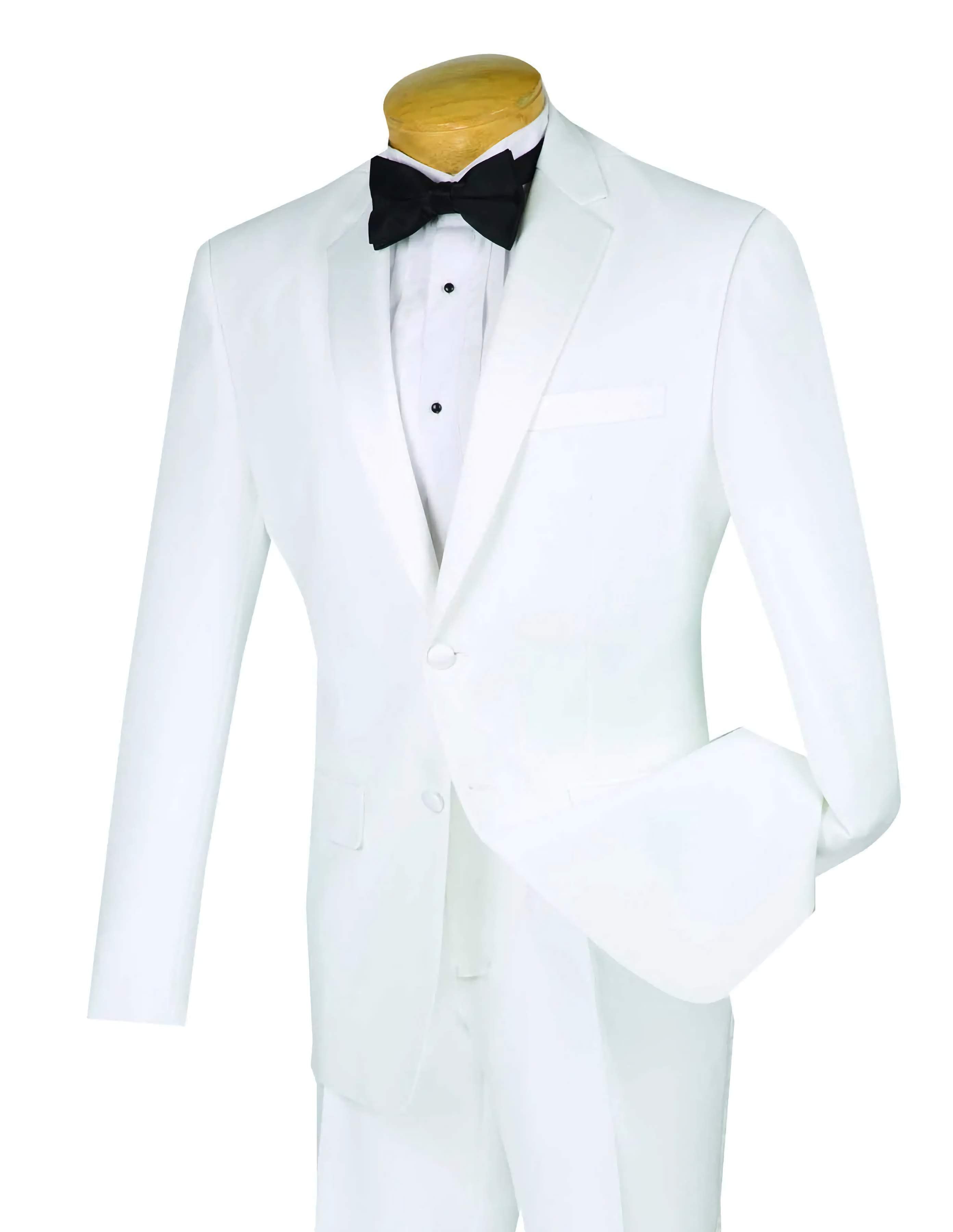 Elegant Slim Fit 2-Piece Tuxedo Suit - Single Breasted 2-Button Design in Classic White | Perfect for Weddings, Prom & Formal Events