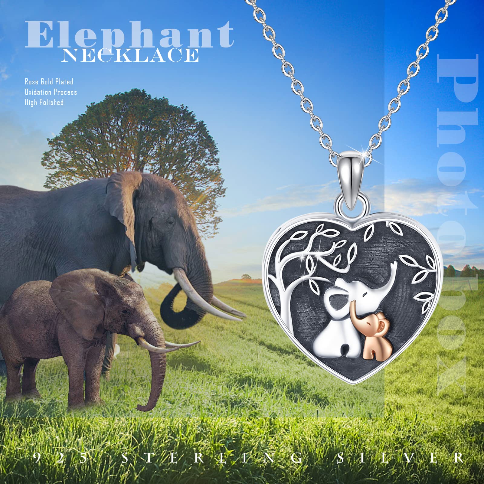 TUGHRA Women's Sterling Silver Elephant Locket Necklace - Personalized Engraved Jewelry Gift for Mom, Daughter, Grandma - Birthday, Anniversary, Mother's Day Present - Perfect for Special Occasions & Everyday Elegance