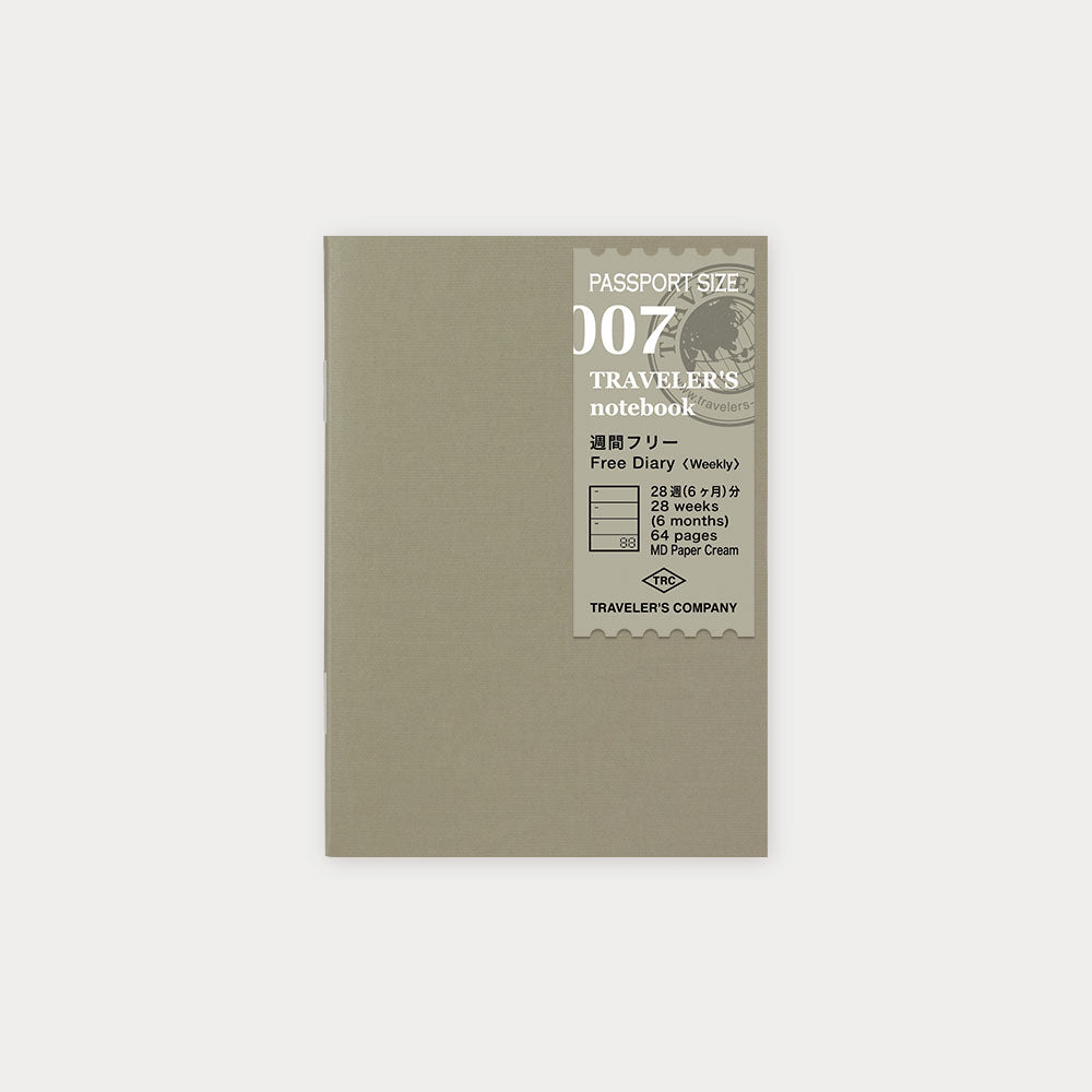 Premium TRAVELER'S Notebook Refill - Passport Size 007 Free Diary (Weekly Planner) | Perfect for Travel Journaling, Daily Planning & Creative Writing