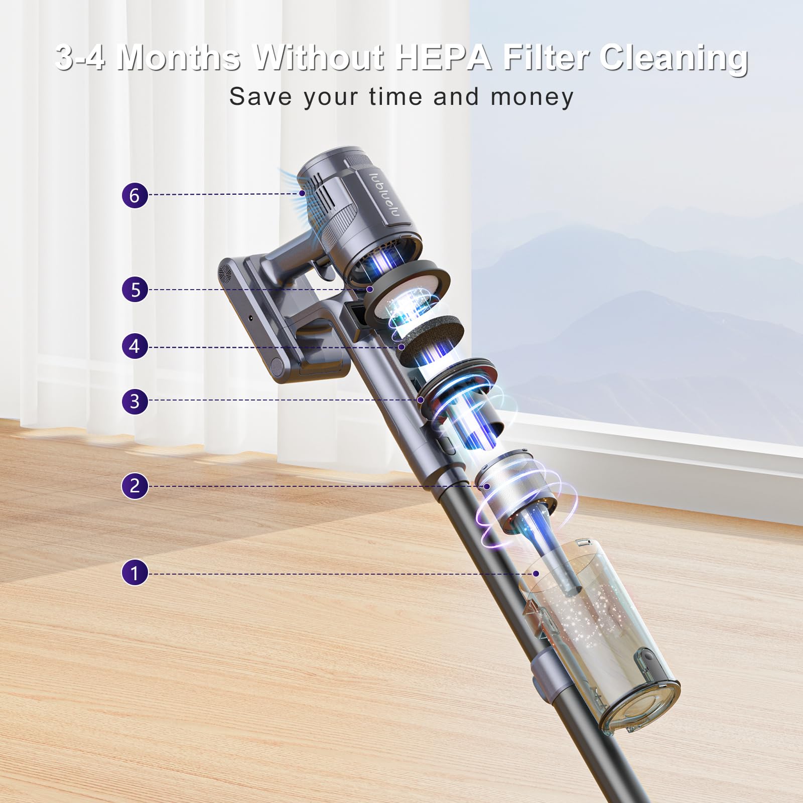 M242 Cordless Stick Vacuum Cleaner with Brushless Motor - 50 Min Runtime, 25Kpa Powerful Suction for Pet Hair - LED Display for Hard Floors & Carpets - Lightweight Home Cleaning for Pets, Furniture & Stairs