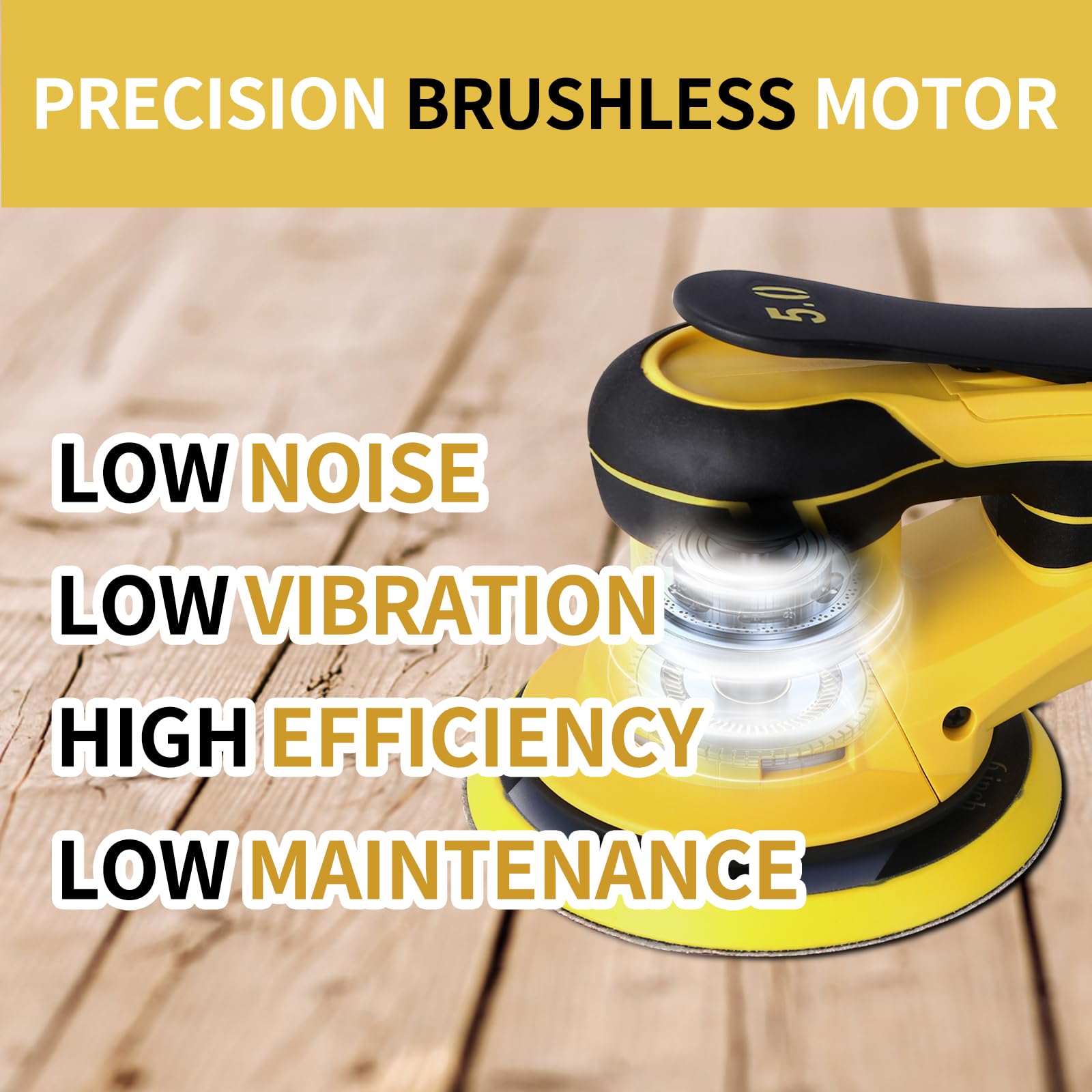 6-Inch Electric Random Orbital Sander - 350W Brushless Motor, 10000 RPM Variable Speed Polisher for Wood Sanding, Wall Smoothing, Rust Removal & Car Detailing - Professional Power Tool for DIY & Woodworking Projects