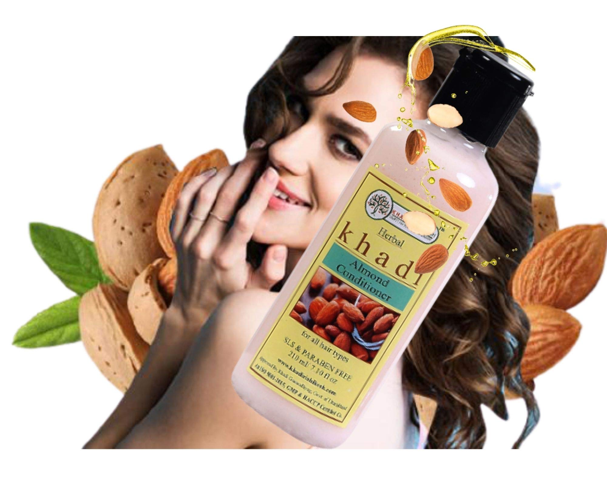 Khadi Rishikesh Ayurvedic Almond Hair Conditioner 210ml - Natural Deep Nourishment with Almond Oil, Olive Oil & Vitamin E for Healthy Hair Growth - Men & Women | Free Bathing Loofah Sponge | Perfect for Daily Hair Care & Spa Treatments