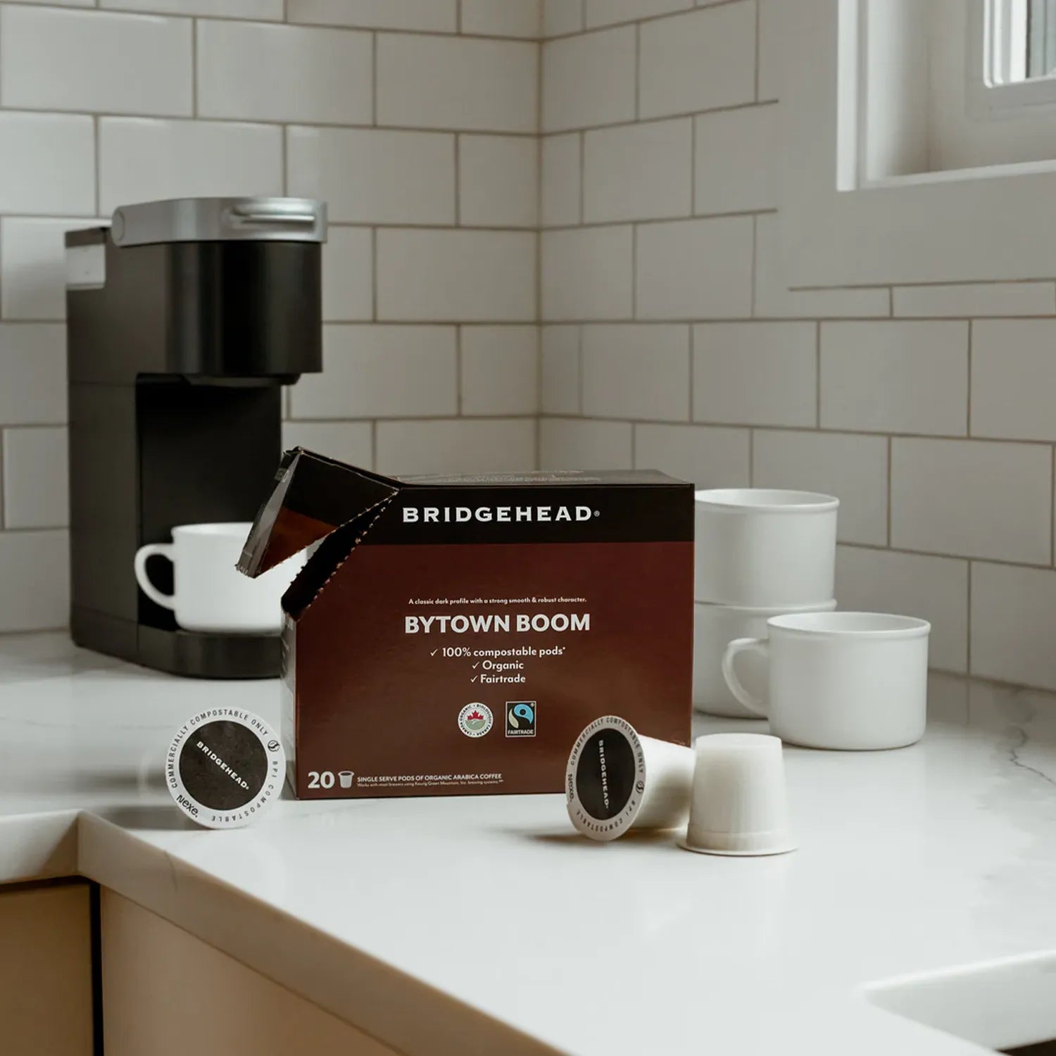 Bridgehead Coffee Bytown Boom Single Serve Coffee Pods - 20 Count Pack - Compatible with Keurig 2.0 & 1-Cup Brewers - Perfect for Home, Office & Quick Morning Brews