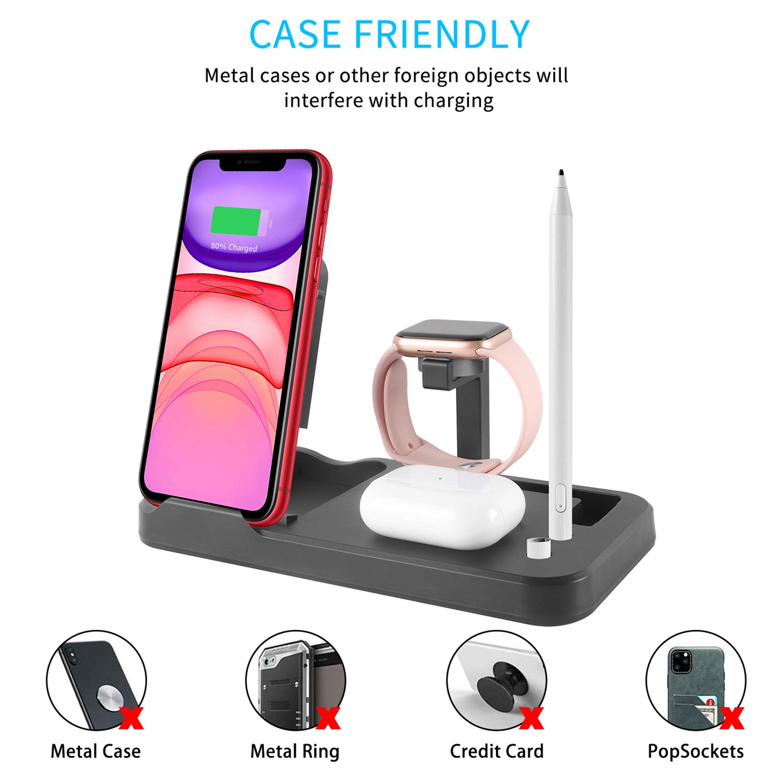 3-in-1 Fast Wireless Charging Station for iPhone 15/14/13/12, Samsung S23/S22/S21, AirPods Pro - Foldable Adjustable Stand with LED Indicator for Home, Office & Travel