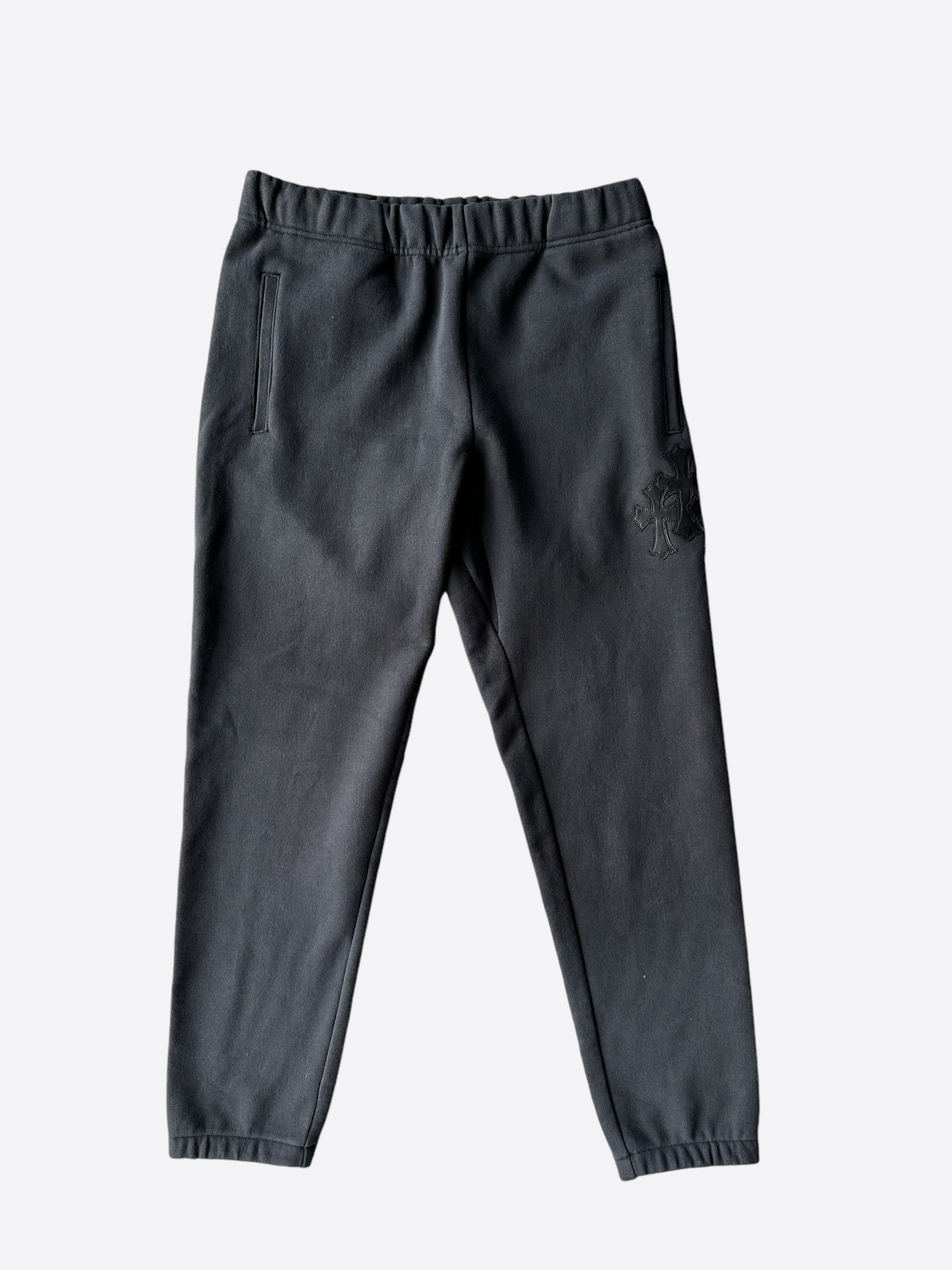 Chrome Hearts Black Triple Cross Patch Paper Jam Sweatpants for Men - Gothic Streetwear Pants with Cross Design - Perfect for Casual Wear, Hip Hop Fashion & Urban Outfits
