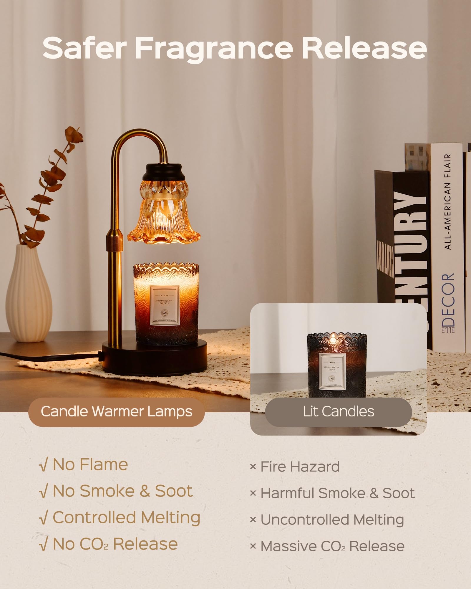 JACKYLED 2 Pack Adjustable Height Candle Warmer Lamp with Dimmer - Aromatherapy Wax Melter for Scented Candles & Jars - Decorative Home Fragrance Warmer with Heating Bulbs - Perfect for Bedroom, Living Room & Housewarming Gifts
