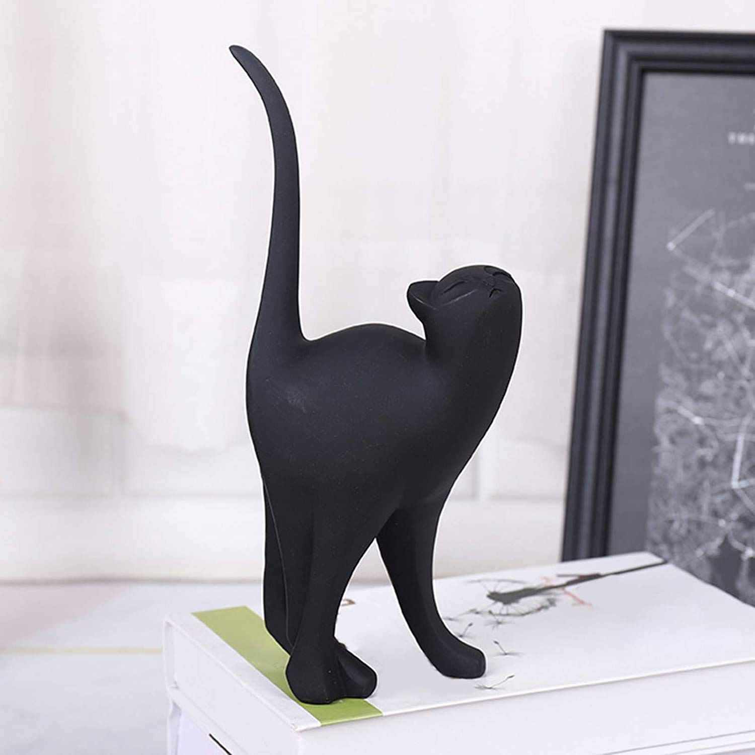 3D Black Cat Figurine Sculpture - Elegant Tail Up Cat Ornament for Home, Hotel, Bookshelf, Car, Cake & Shop Window Decor - Perfect for Gifts, Parties & Themed Events