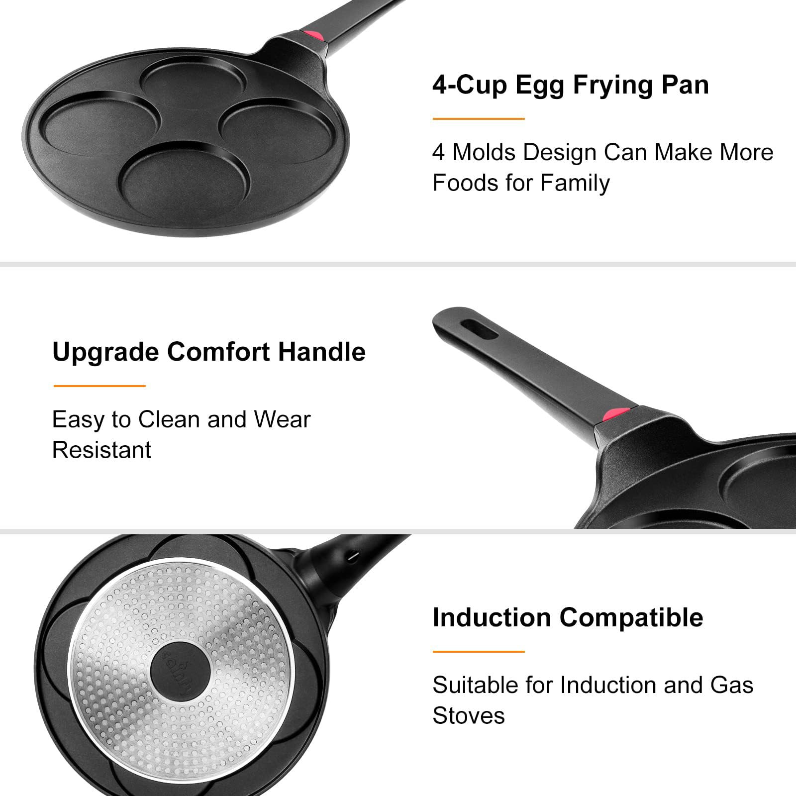 **10.5 Inch Nonstick Pancake Pan - Silver Dollar Grill Blini Griddle Crepe Pan for All Stovetops & Induction, 4 Molds Cake Egg Skillet, PFOA-Free Coating - Perfect for Breakfast, Brunch & Family Cooking**