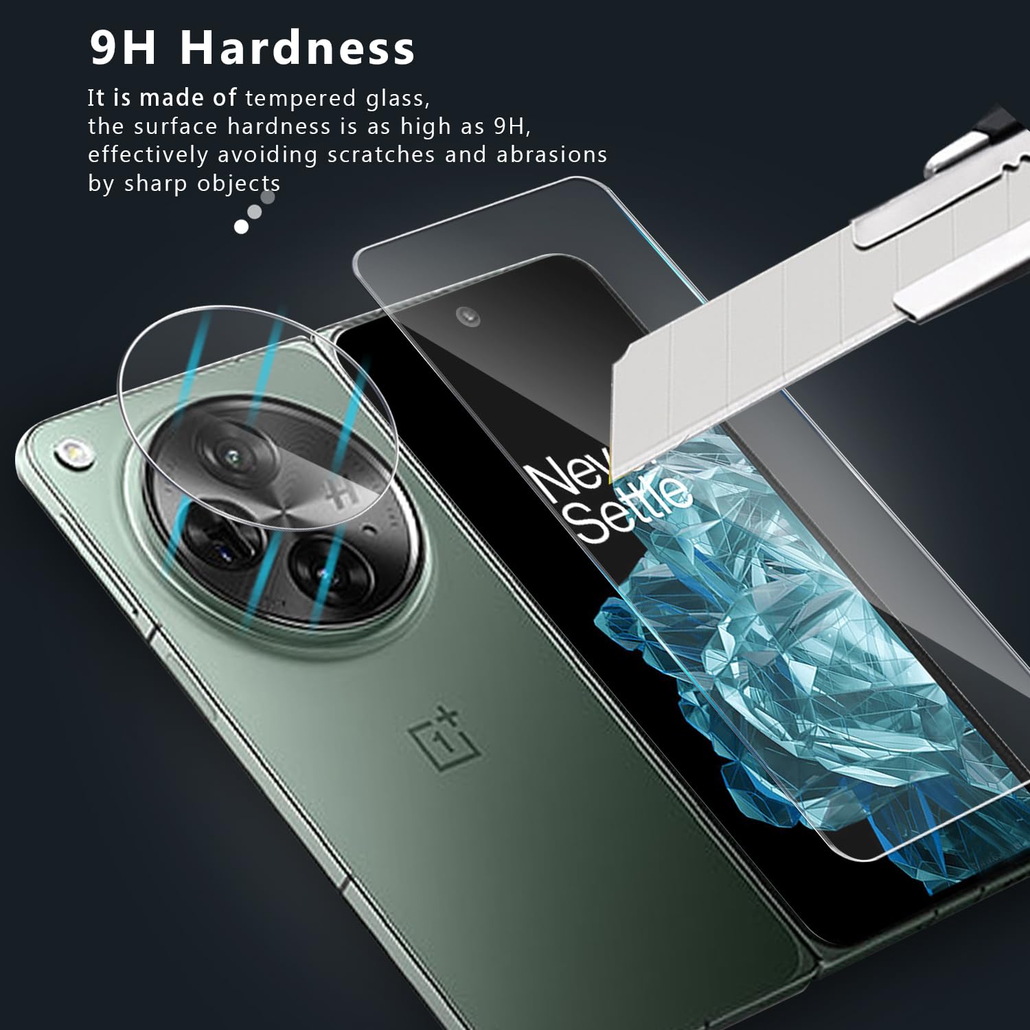 2+2 Pack OnePlus Open Tempered Glass Screen Protector (Front Screen) + Camera Lens Protector - 9H Hardness, Anti-Scratch & Anti-Fingerprint - Perfect for Daily Protection & Outdoor Activities