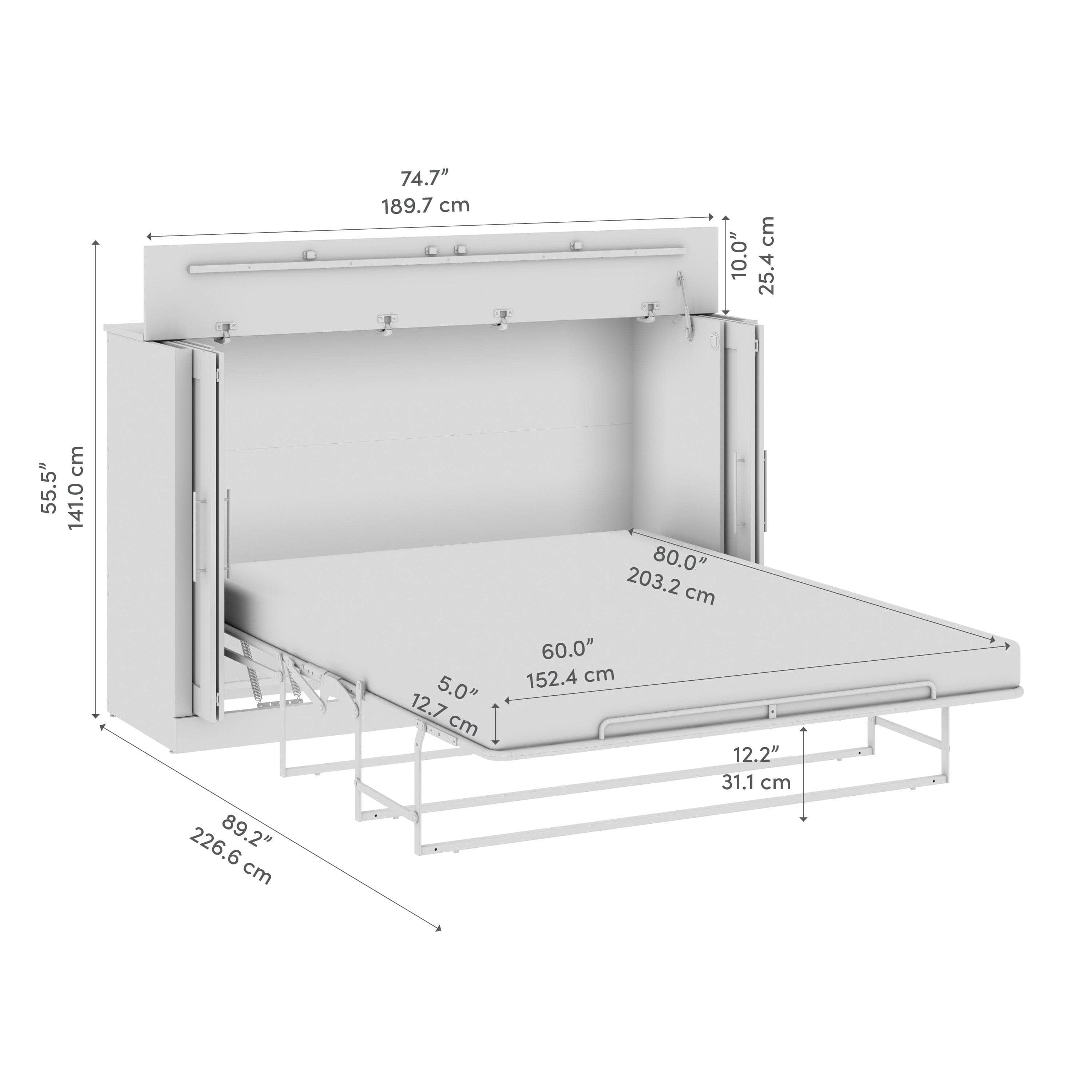 Pur 75W Queen Cabinet Bed with Mattress - 3 Color Options | Space-Saving Murphy Bed for Small Apartments & Guest Rooms
