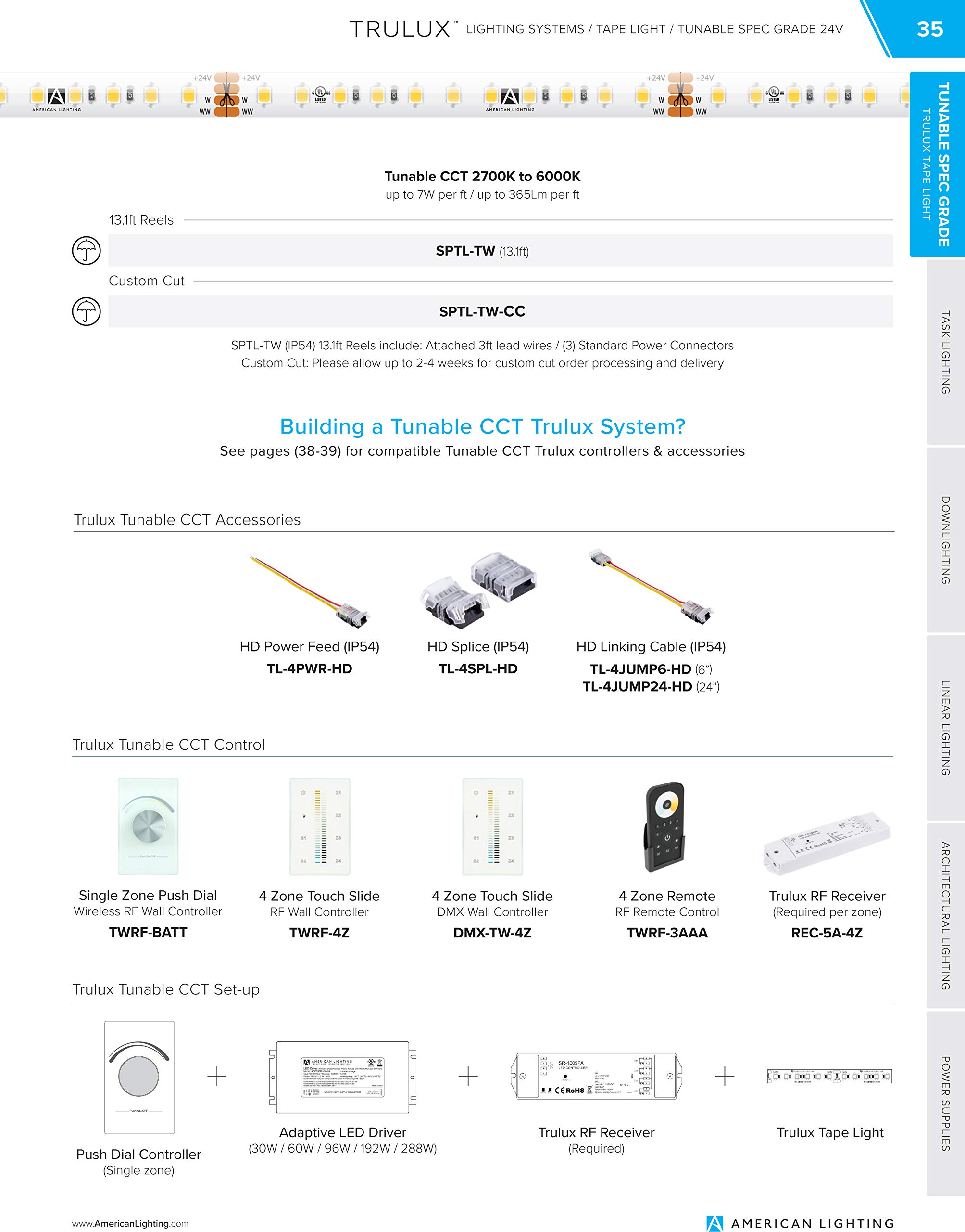 Trulux IP54 Waterproof LED Strip Lights, Dimmable 2700K-6000K Tunable White, 13.1ft Reel - Perfect for Under Cabinet Lighting, Cove Lighting & Home Decoration