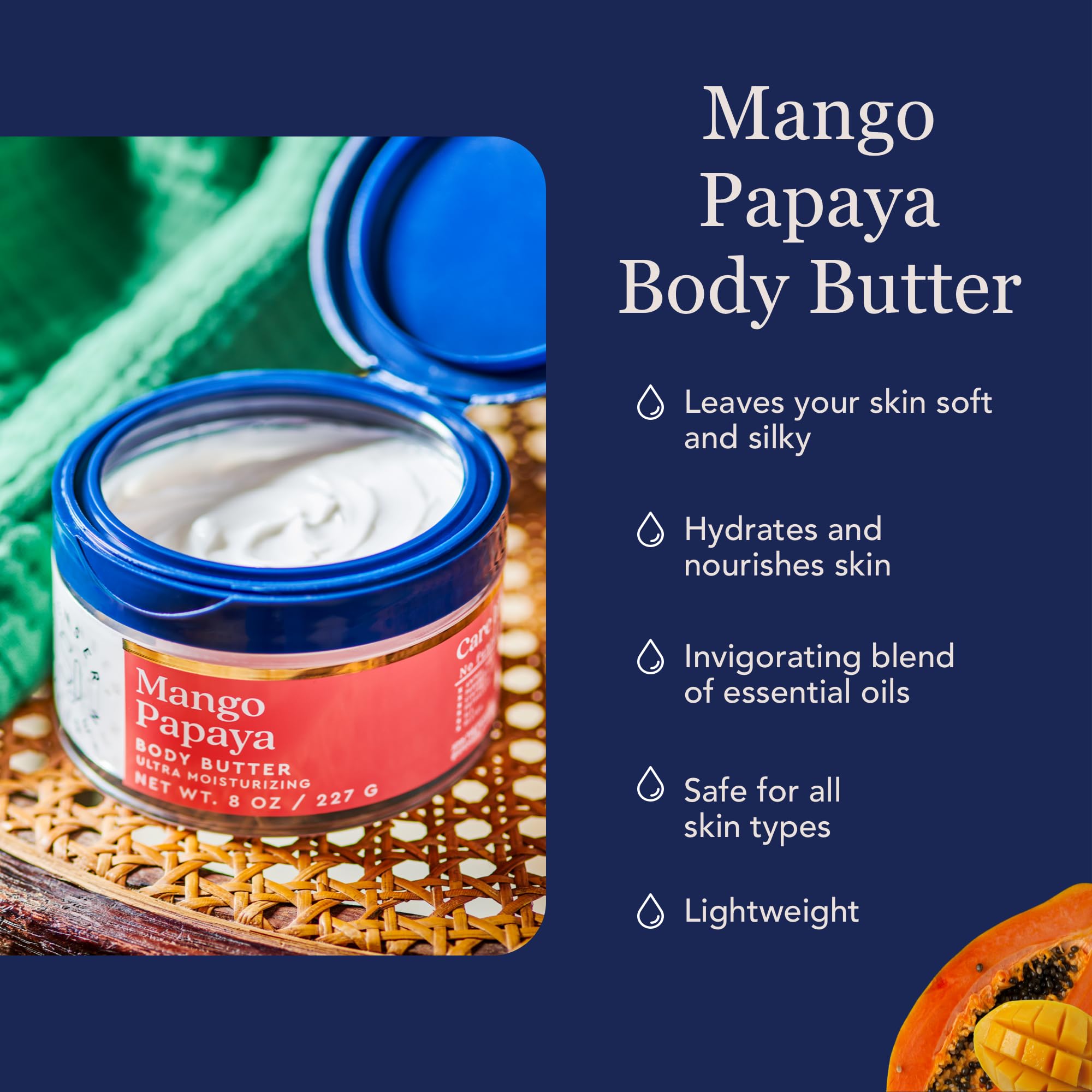 Spenser & Jensen Hydrating Mango & Papaya Body Butter - Ultra Moisturizing Lotion for Women & Men - Paraben Free, Vegan & Cruelty Free - 18 Oz - Perfect for Dry Skin Care & Daily Hydration - Ideal for After Shower, Massage & Winter Skin Protection
