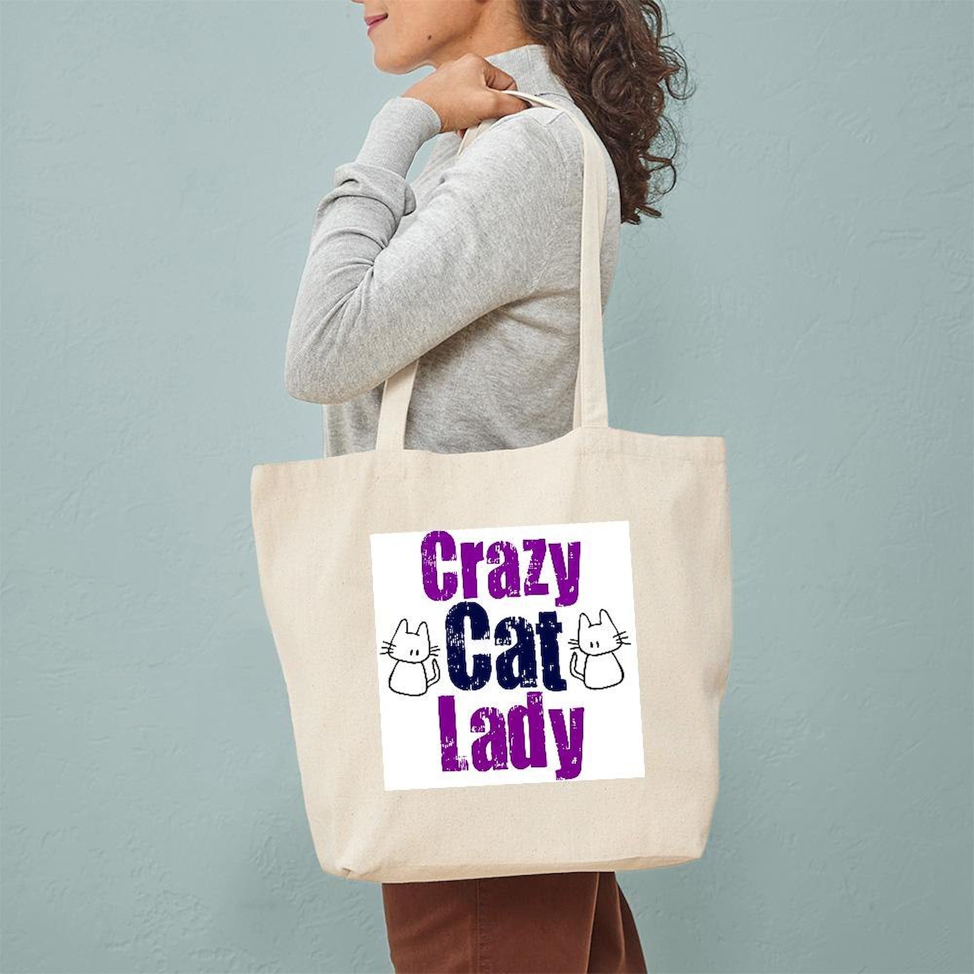 Crazy Cat Lady Tote Bag - Natural Canvas Reusable Shopping Bag for Women | Perfect for Groceries, Beach Trips & Cat Lovers Gift