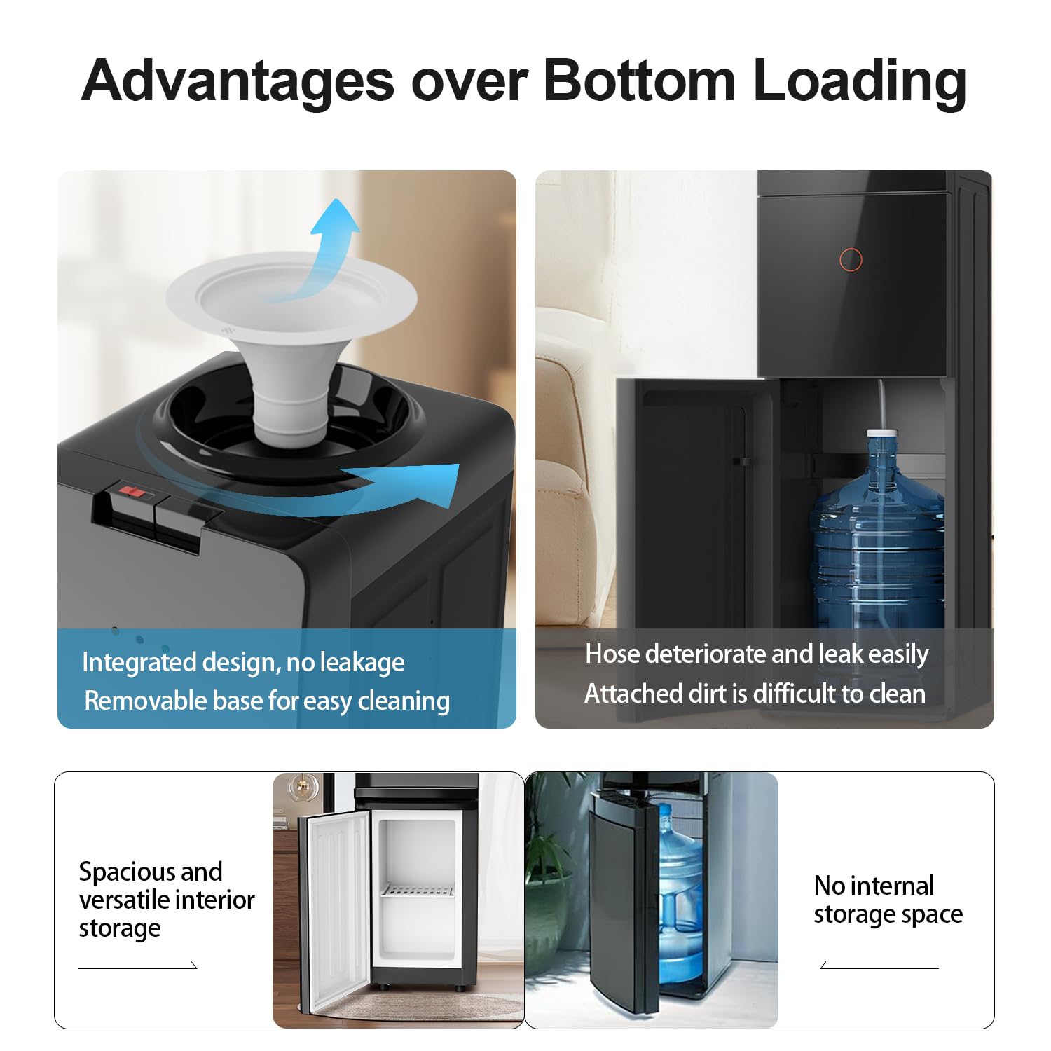 Hot & Cold Top Loading Water Cooler Dispenser for 3/5 Gallon Bottles - Child Safety Lock, Quiet Design - Perfect for Home, Office, Living Room & Kitchen - Instant Hot Water for Tea, Coffee & Cooking