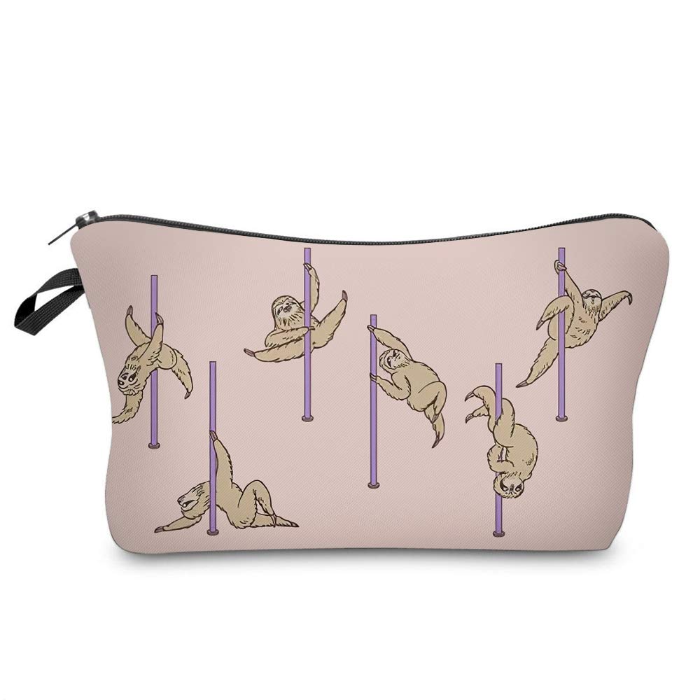 LOOMILOO Waterproof Cosmetic Bag for Women - Large Roomy Makeup Organizer, Travel Toiletry Pouch with Cute Sloth Design (Pole Dance Sloth 51819) - Perfect for Gym, Travel, and Daily Beauty Storage