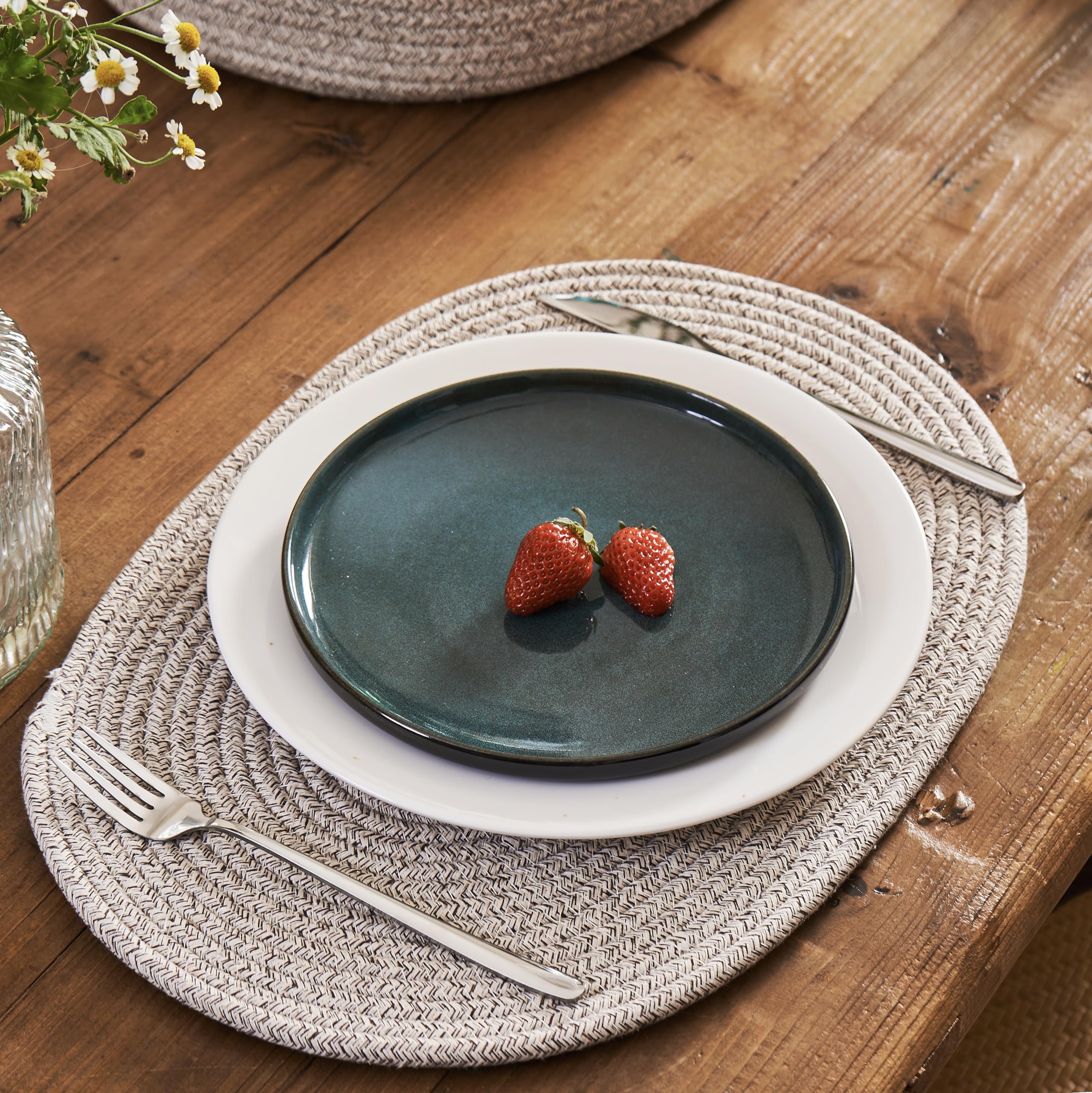 Set of 6 Oval Woven Boho Farmhouse Placemats - Handmade Rustic Table Mats for Dining & Kitchen Decor (16x12 Inches, Brown Mixed) | Washable & Durable for Everyday Meals, Dinner Parties & Home Styling