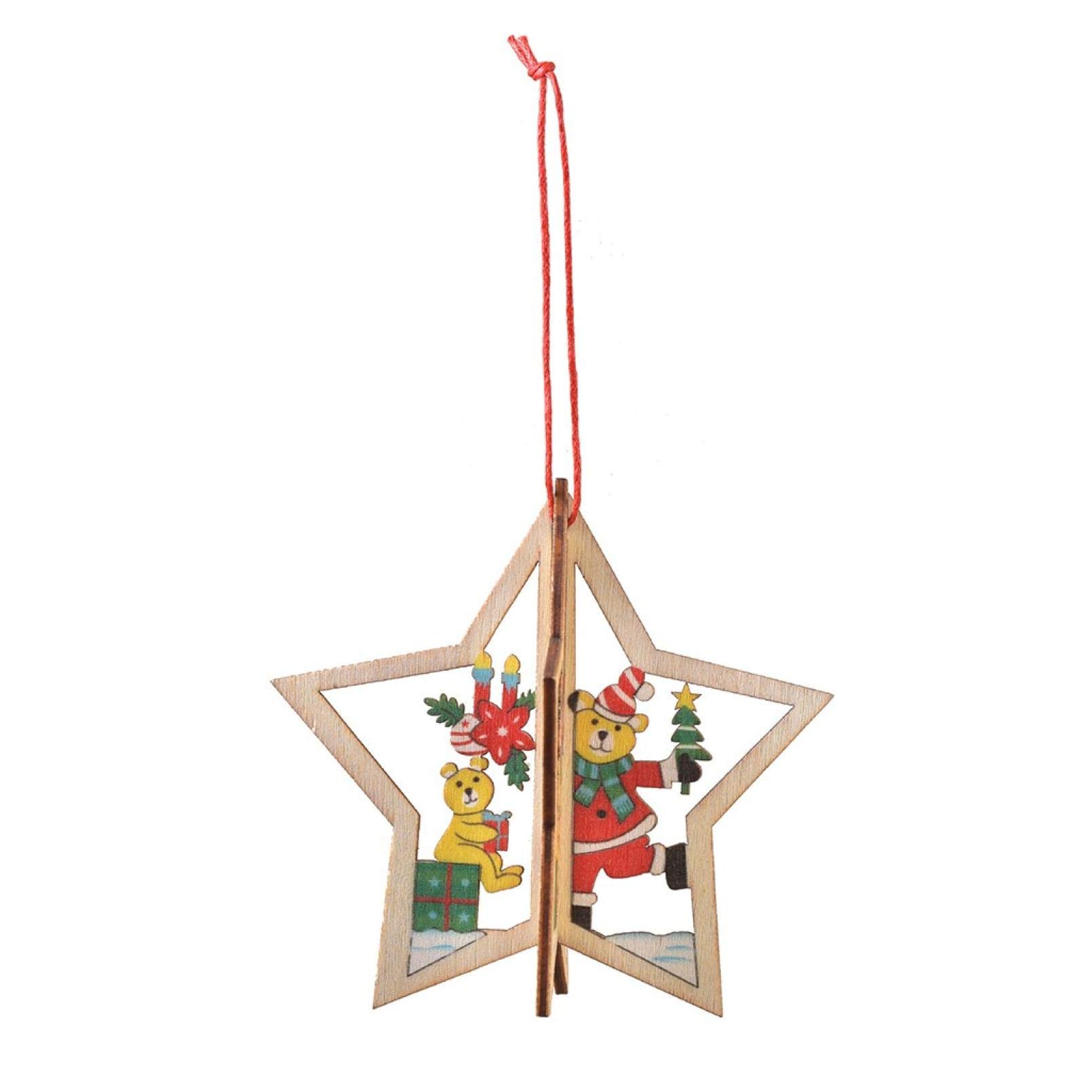 3D Wooden Snowflake Christmas Ornaments - Hollow Zinc Alloy Holiday Decorations for Home, Tree & Festive Decor (Multicolor)