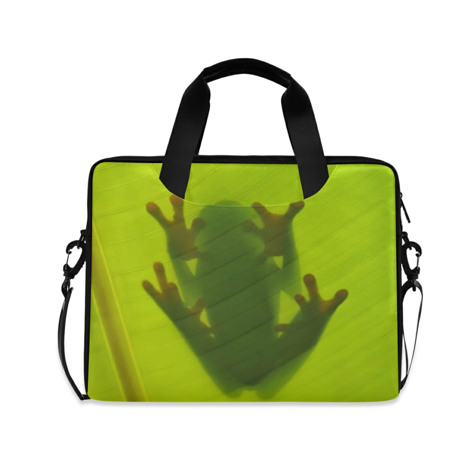 HUXINO Green Leaves Frog Laptop Sleeve Case for 14 15.6 16 Inch Notebooks, Durable Computer Bag with Shoulder Strap & Handle, Perfect for Men, Women, Boys & Girls - Ideal for Work, School & Travel