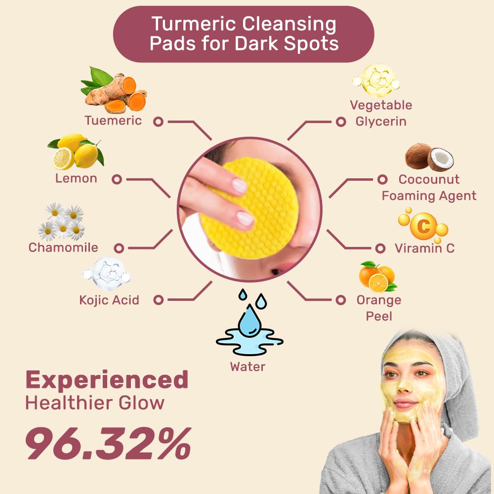 Turmeric & Kojic Acid Exfoliating Face Scrub Pads - 40 Count Brightening Cleansing Pads for Dark Spots, Keratin Removal & Hydration Balance - Gentle Facial & Body Exfoliator for Glowing Skin - Perfect for Daily Skincare Routine & Acne-Prone Skin Treatment