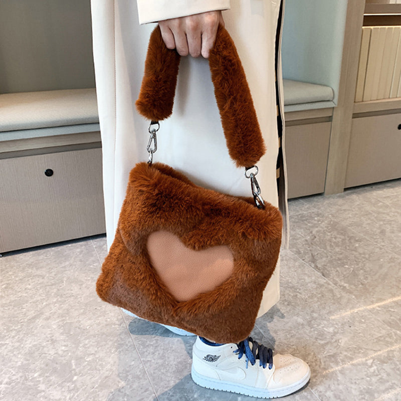 Cozy Winter Plush Shoulder Bags for Women - Soft Faux Fur Handbags for Daily Use, Work, and Evening Out