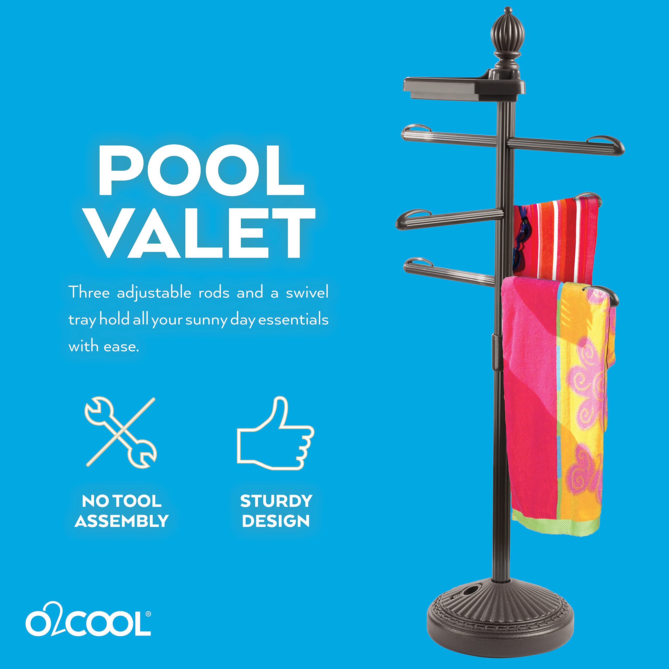 O2COOL Adjustable Pool & Spa Valet with Weighted Base - Bronze Outdoor Towel Holder for Patio, Poolside & Beach - Perfect for Swimming Pools, Hot Tubs & Backyard Lounging