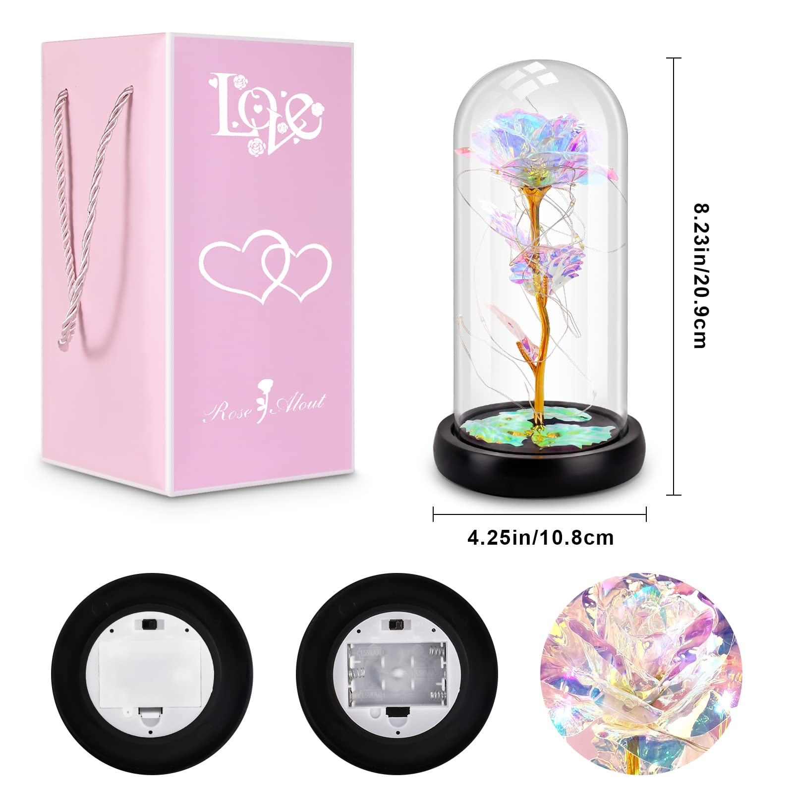 Preserved Rose in Glass Dome - Elegant Artificial Flower Gift for Women, Mom, Wife | Birthday, Christmas, Anniversary Present | Home Decor, Office Desk, Romantic Gift Idea