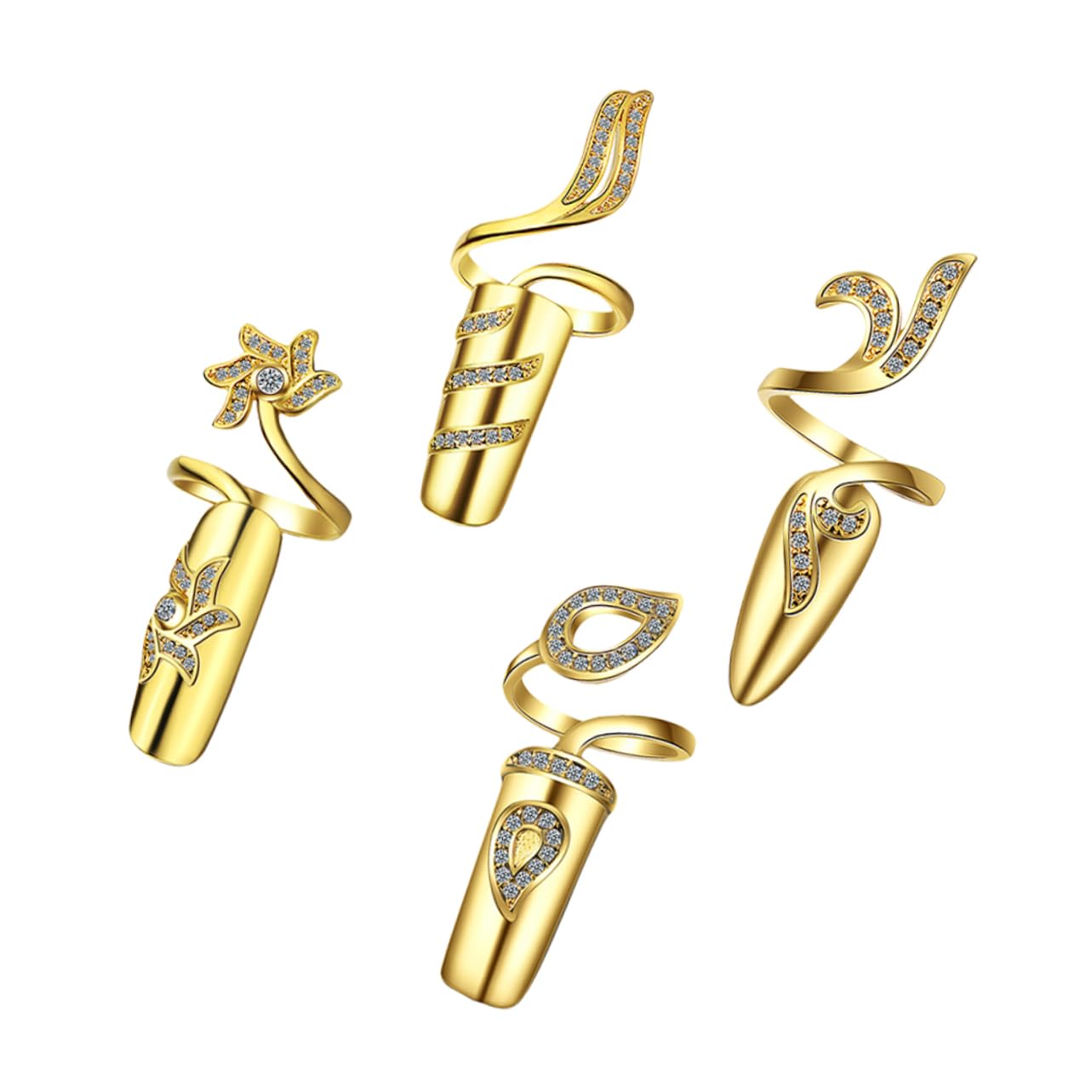 Minkissy Fashion Nail Rings - 4pcs Women's Metal Nail Jewelry Set, Lightweight Alloy Nail Decorations with Unique Design for Parties, Weddings & Special Occasions