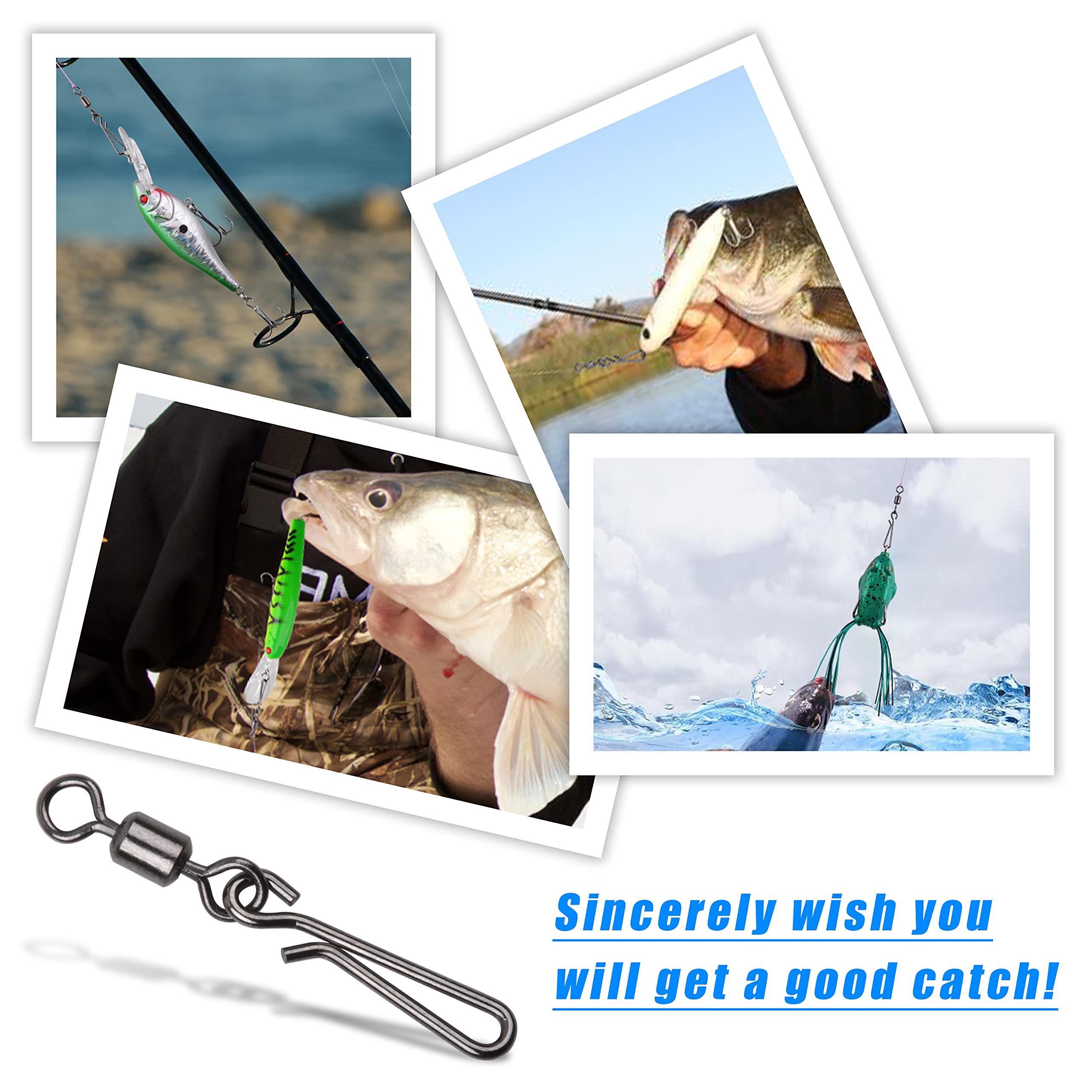 AGOOL 60/200pcs High Strength Fishing Swivels with Quick Clips - Rolling Barrel Swivels & Speed Clips Connector for Freshwater & Saltwater Fishing | Ideal for Bass, Trout, and Offshore Angling