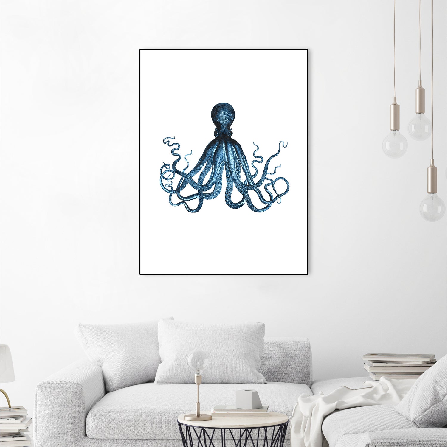 Blue Octopus Illustration Wall Art - Unique Underwater Sea Creature Decor for Kids Room, Nursery, or Ocean-Themed Party Decoration