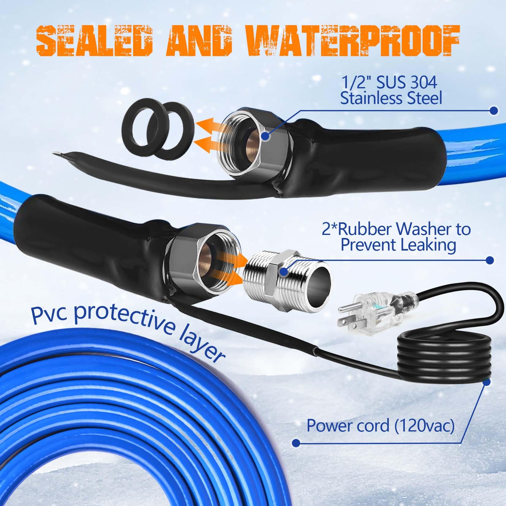 90FT Heated RV Water Hose -45℉ Antifreeze, Drinking & Garden Hose for Winter Camping | RV Accessories & Outdoor Water Supply Solution