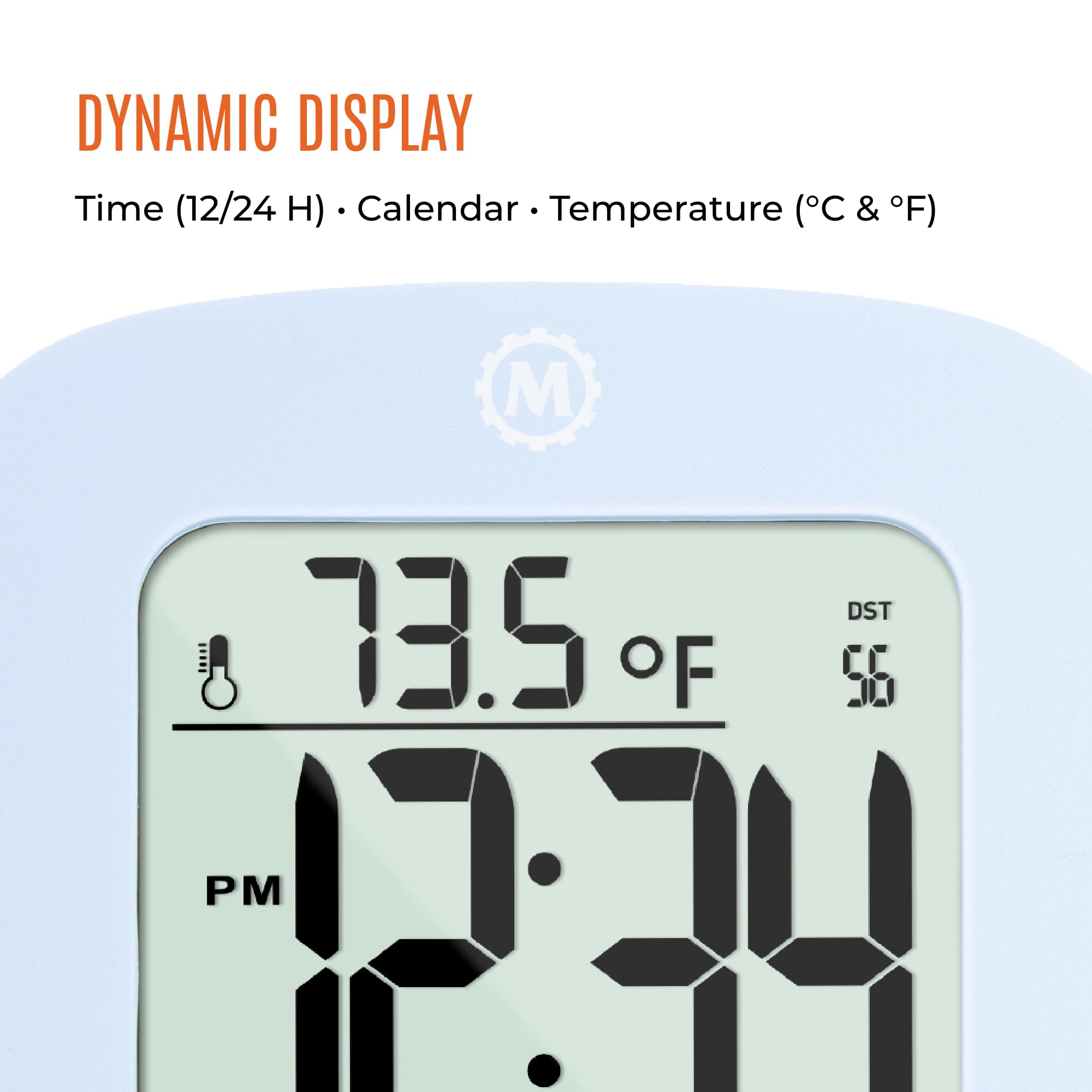 Marathon Compact Alarm Clock with Temperature & Date Display - Large Blue Digital Clock with Backlight, Easy to Read & Set Up - Includes 2 AAA Batteries - Perfect for Bedroom, Office, Travel & Nightstand Use
