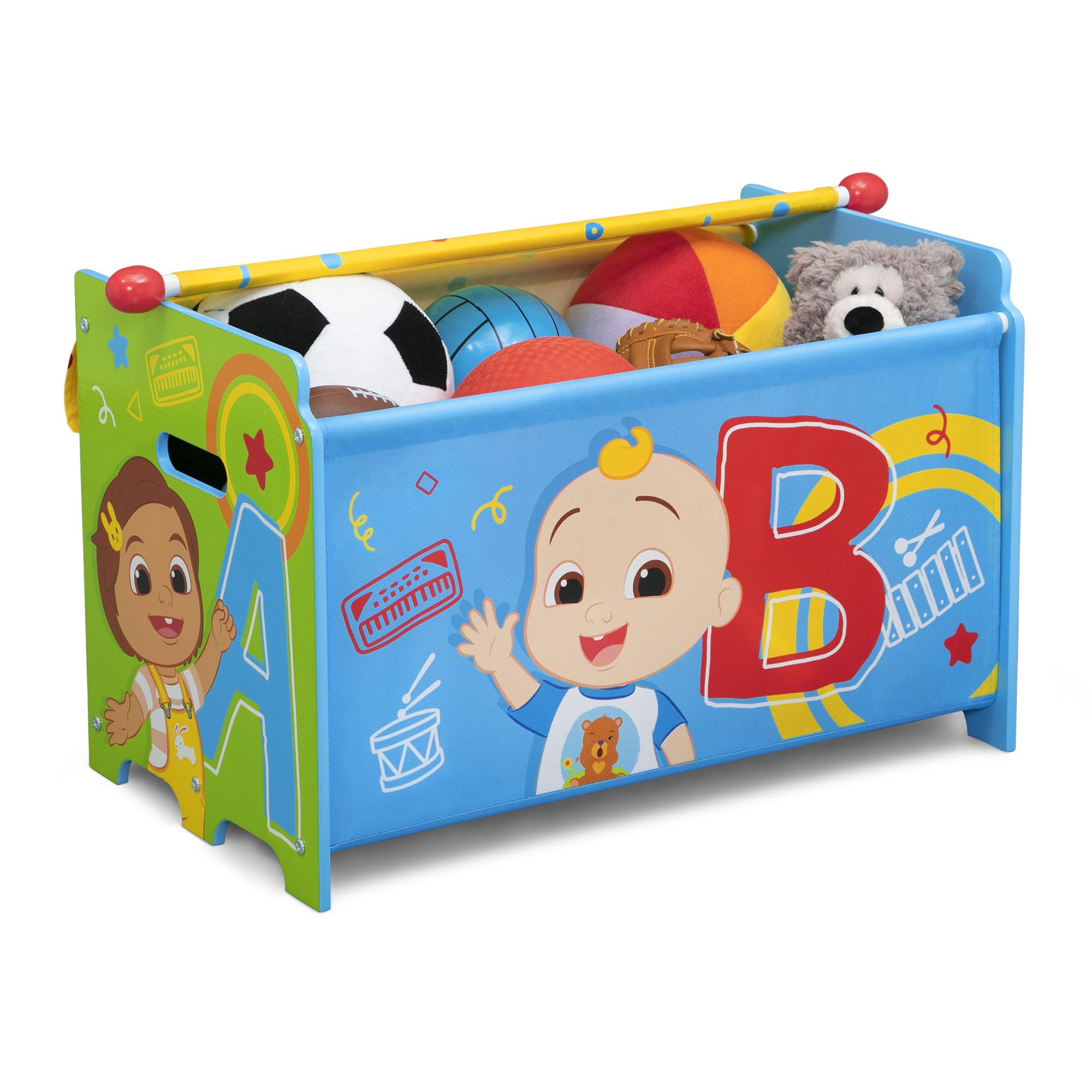 Delta Children CoComelon Kids Toy Storage Box with Retractable Fabric Lid - Blue | Nursery Organization & Playroom Storage Solution