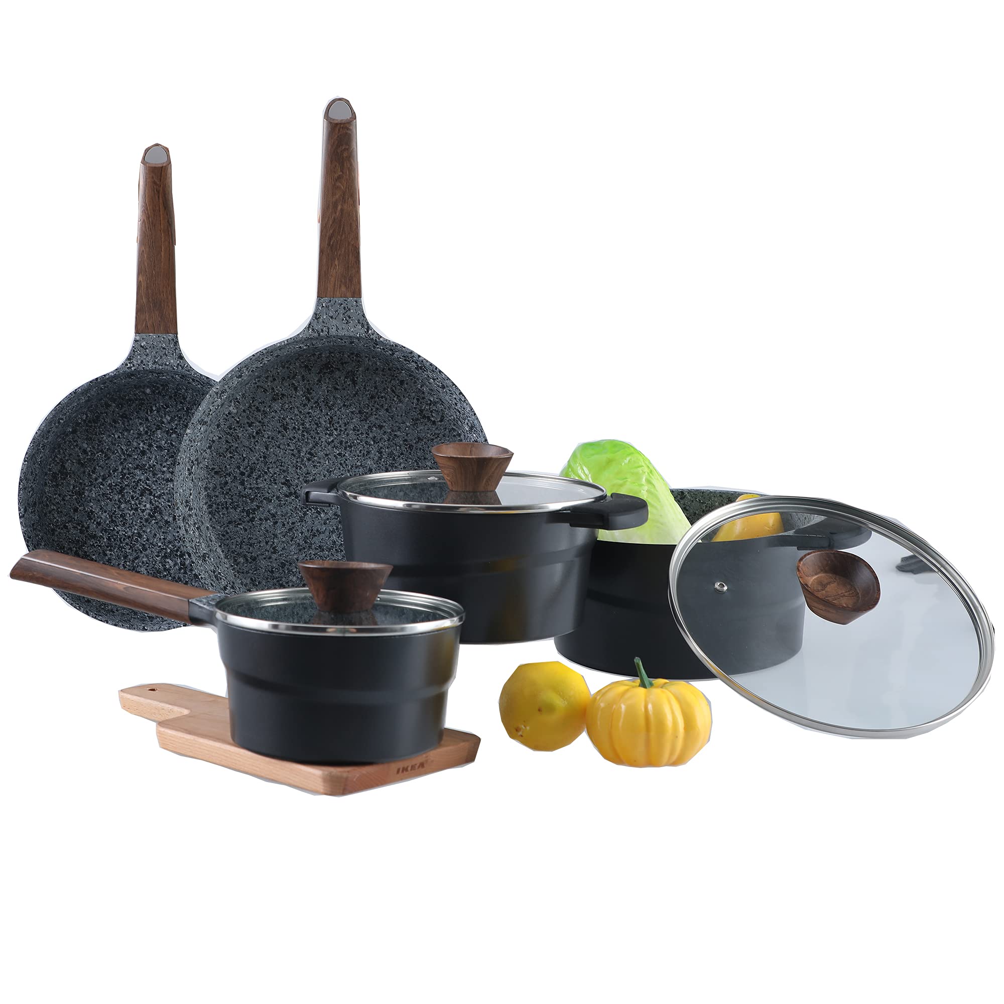 MAISON ARTS 12-Piece Nonstick Granite Cookware Set - Induction Compatible Pots and Pans for Sauteing, Frying & Boiling | Perfect for Gas, Electric & Ceramic Stovetops | Dishwasher Safe Kitchen Essentials