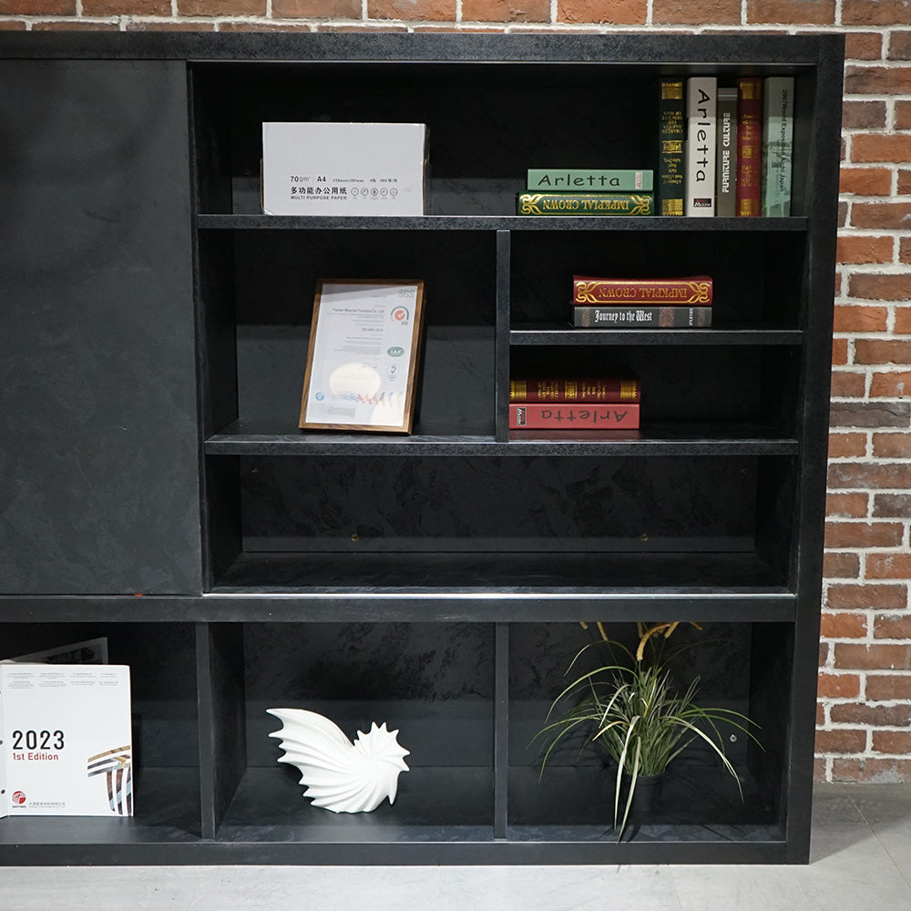 DAXTON 2.4M Black Concrete Display Unit - Modern Retail Shelf for Store, Boutique & Showroom Organization