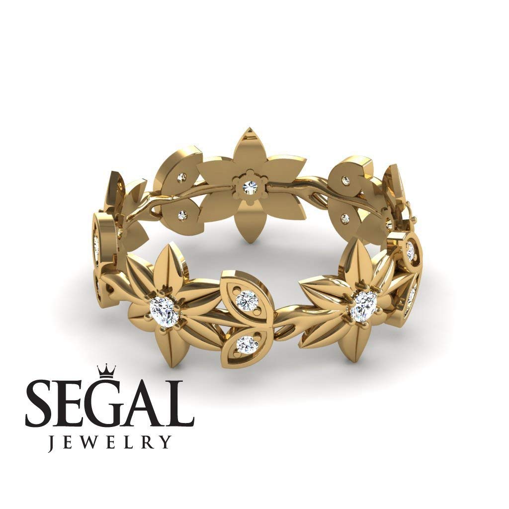14K Yellow Gold Diamond Anniversary Ring with Floral Filigree Design - Perfect for Weddings, Engagements & Romantic Gifts