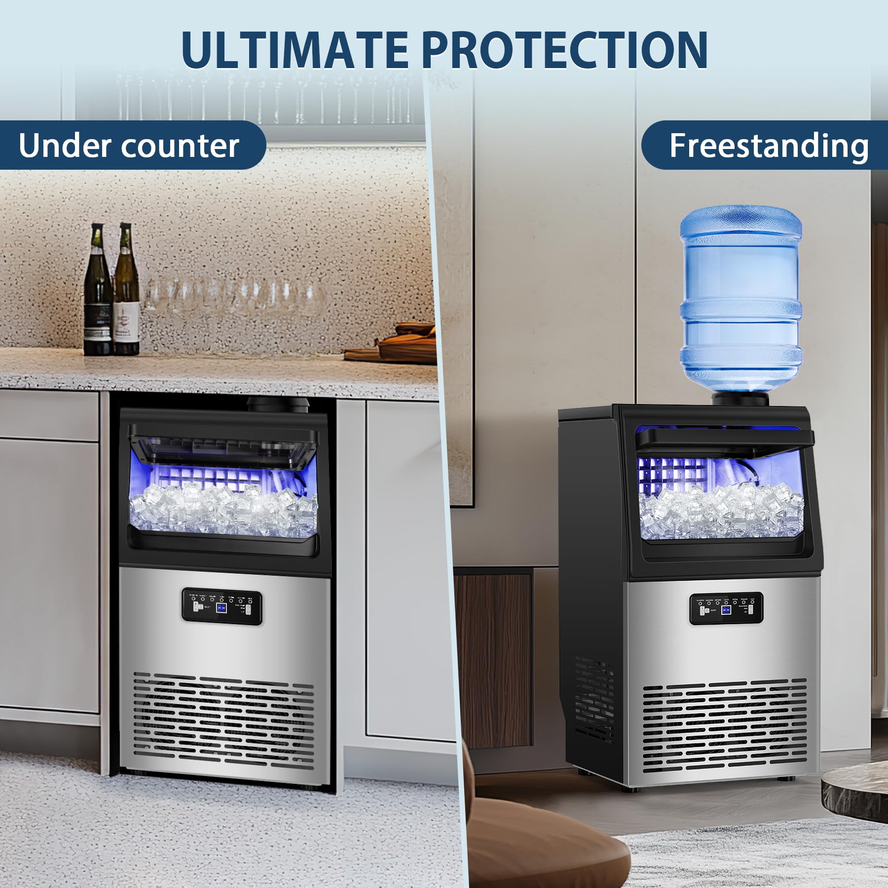 Commercial Ice Maker Machine 100Lbs/24H with 20Lbs Storage - Fast 11-20Min Cycle Produces 36 Clear Ice Cubes - Freestanding Ice Maker for Home, Bar, Restaurant, Party - Works with 5-Gallon Bottles & Tap Water - Perfect for Cocktails, Beverages & Food Preservation