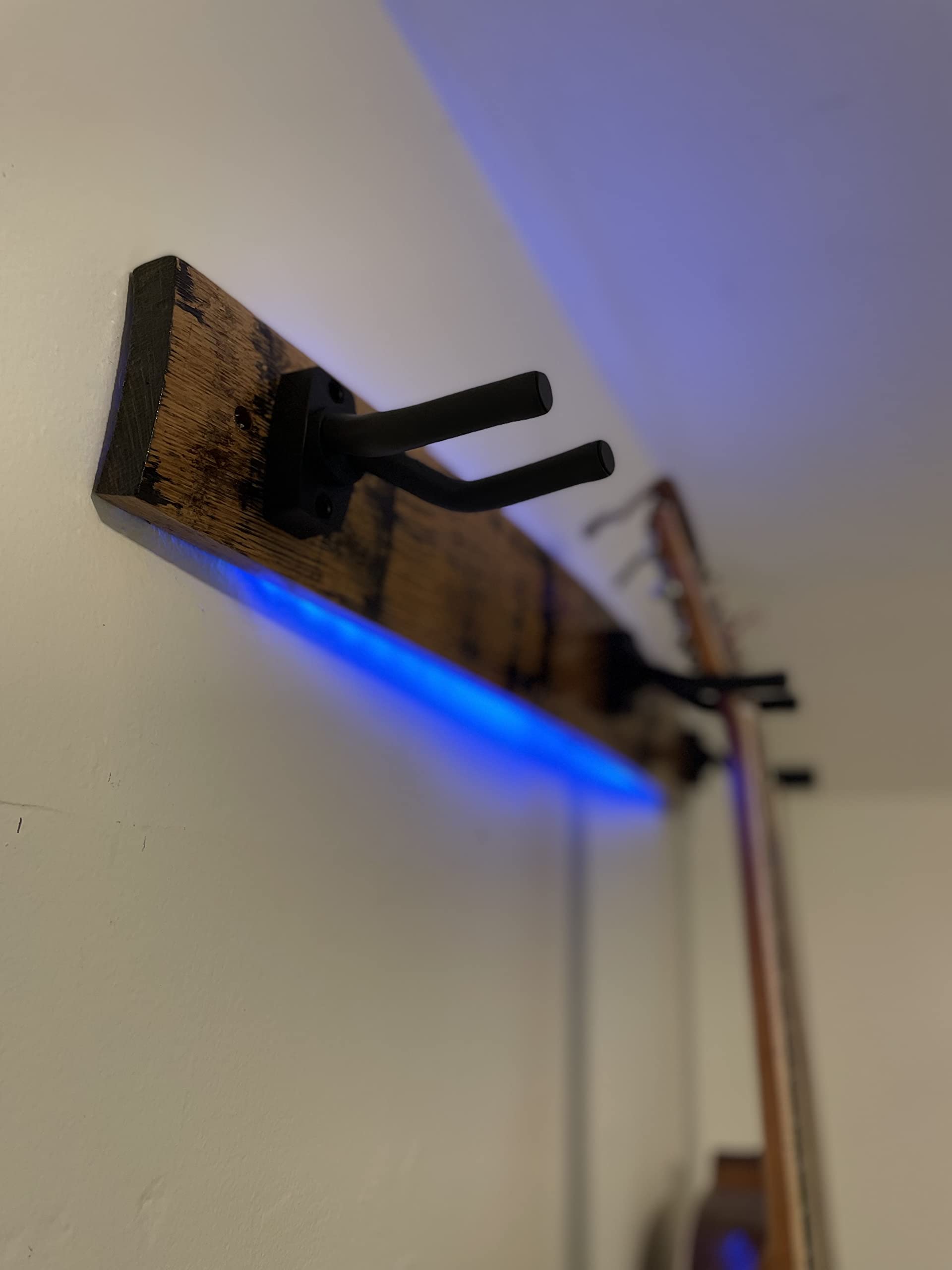 Coyle Woodworks Whiskey Barrel Stave 3-Instrument Wall Mount with LED Lights - Natural Finish Guitar, Ukulele, Violin, Banjo, Bass Hanger - Perfect for Home Decor, Music Room, Bar, and Man Cave Display