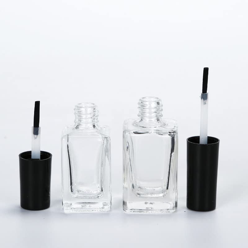 15ml Refillable Square Nail Polish Bottles with Brush - 10 Pack for Nail Art & DIY Makeup