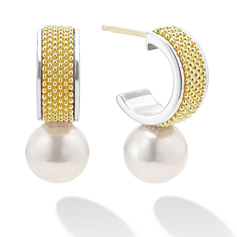 Two Tone Pearl Hoop Earrings for Women - Elegant Gold & Silver Pearl Drop Earrings - Perfect for Weddings, Parties & Everyday Wear