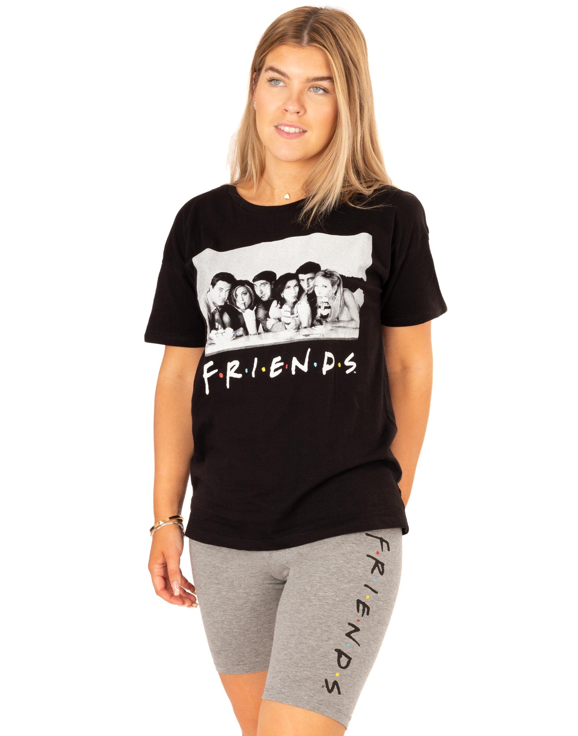 Friends TV Show Pajama Set for Women - Matching T-Shirt & Bike Shorts Loungewear | Comfy Sleepwear & Casual Outfit for Sleepovers, Girls Night, and Relaxing at Home