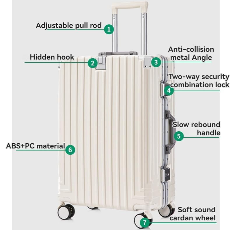 Premium 20-Inch Aluminum Frame Hardside Carry-On Luggage with Spinner Wheels, TSA Locks & Built-In Cup Holder - Zipperless Design & Organizer Bags Included (White) - Perfect for Business Travel, Weekend Getaways & Airplane Cabin Use