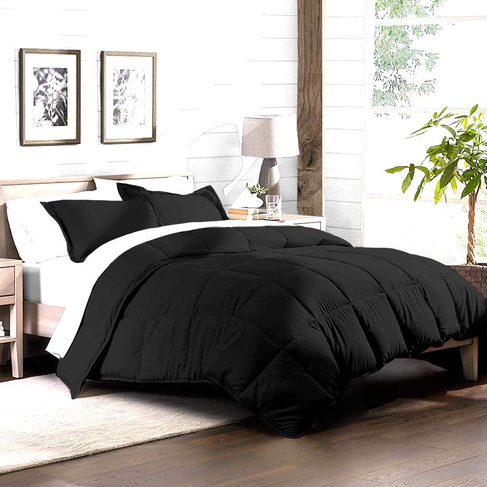 Premium 1000 Series Egyptian Cotton 5-Piece Comforter Set - 500 GSM Ultra Soft & Warm Bed in Bag (Cal King, Black) | Includes Comforter, Flat Sheet, 16