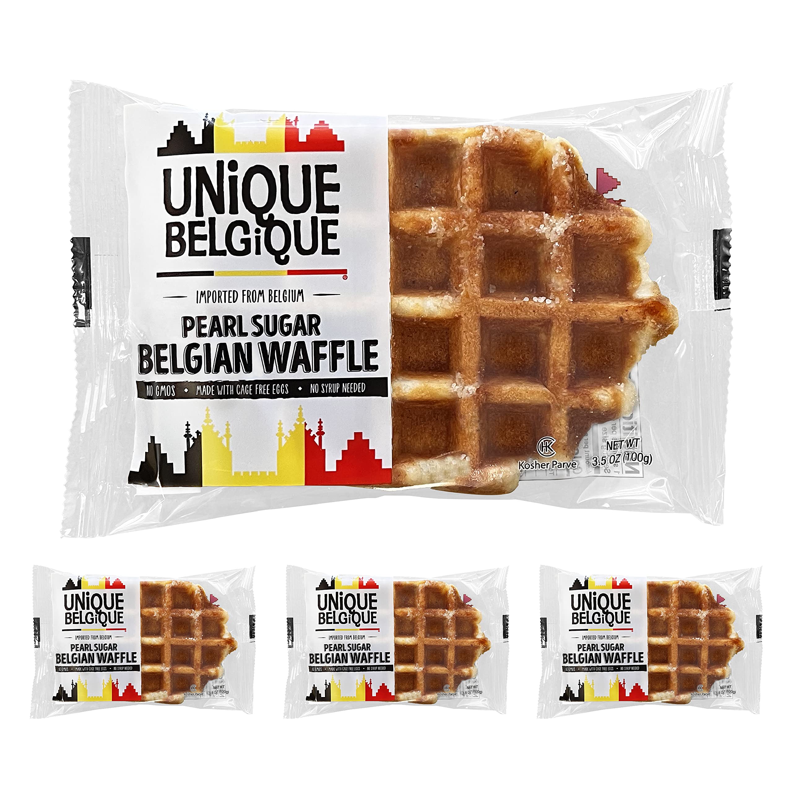 Authentic Belgian Pearl Sugar Waffles - Traditional Recipe, 4 Pack (100g Each) - Perfect for Breakfast, Brunch & Dessert