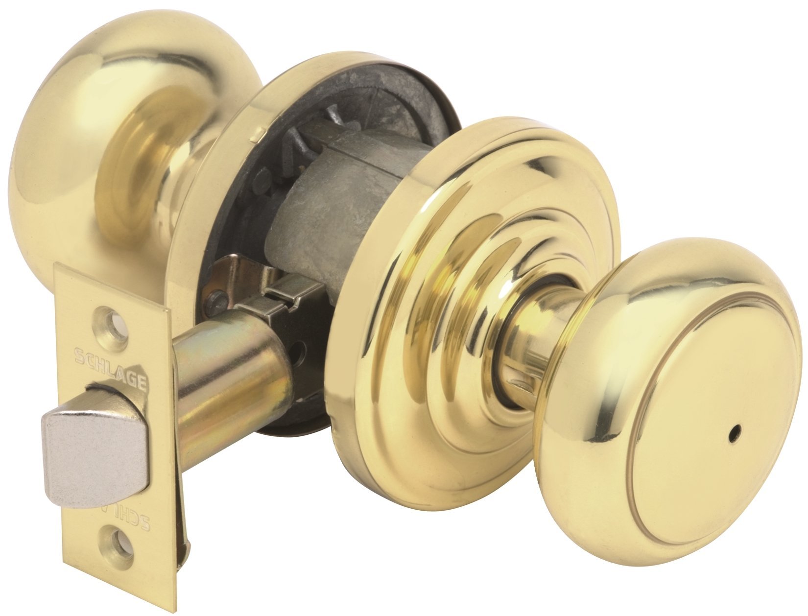 SCHLAGE Andover Privacy Door Knob - Bright Brass Finish, Rose Design | Secure Bedroom & Bathroom Lock for Home & Office