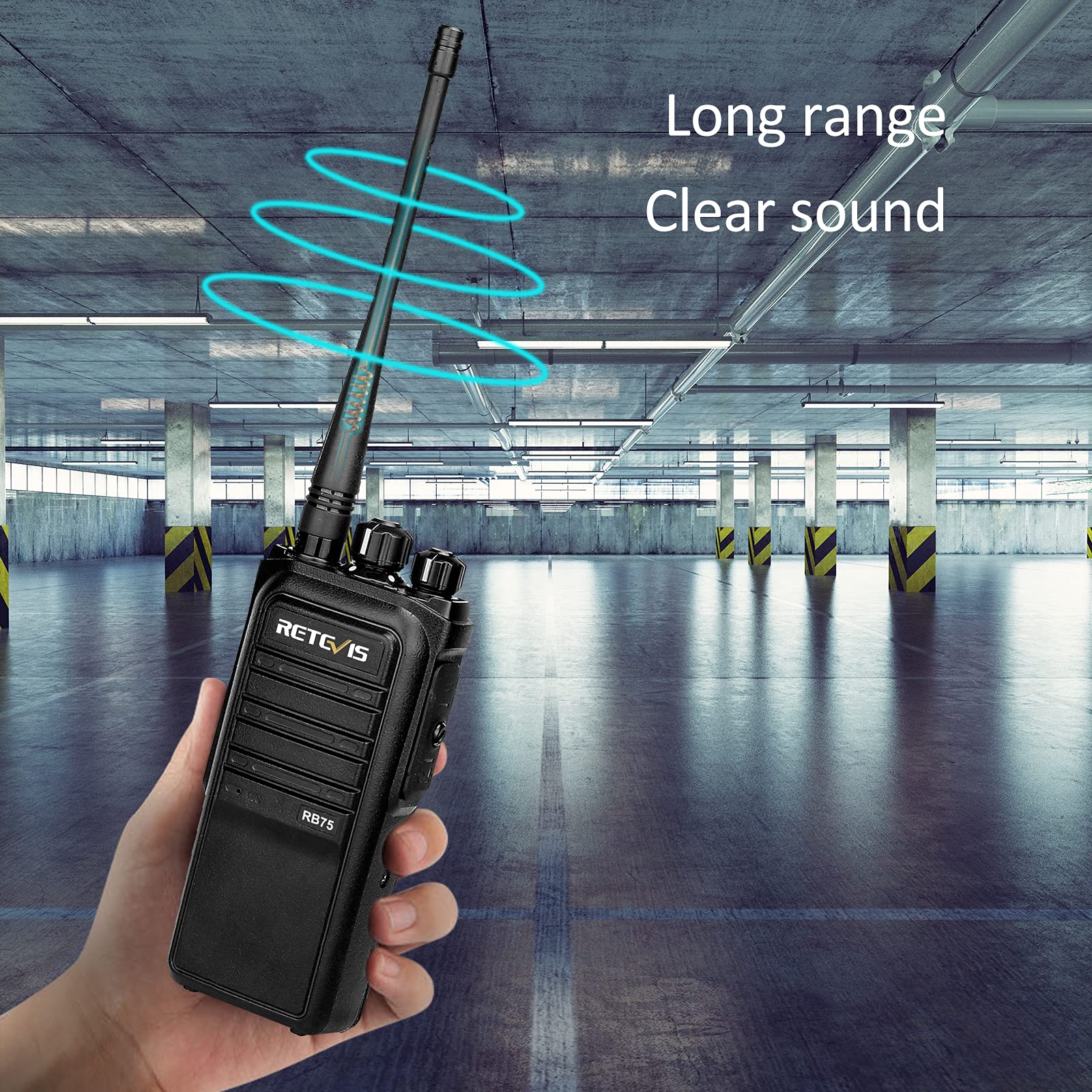 Retevis RB75 GMRS 2-Way Radios with 4500mAh Long-Lasting Battery, IP67 Waterproof Walkie Talkies, Long Range Communication for Hunting, Hiking & Camping | Emergency & Repeater Capable (1 Pack) - Perfect for Outdoor Adventures, Job Sites & Emergency Preparedness