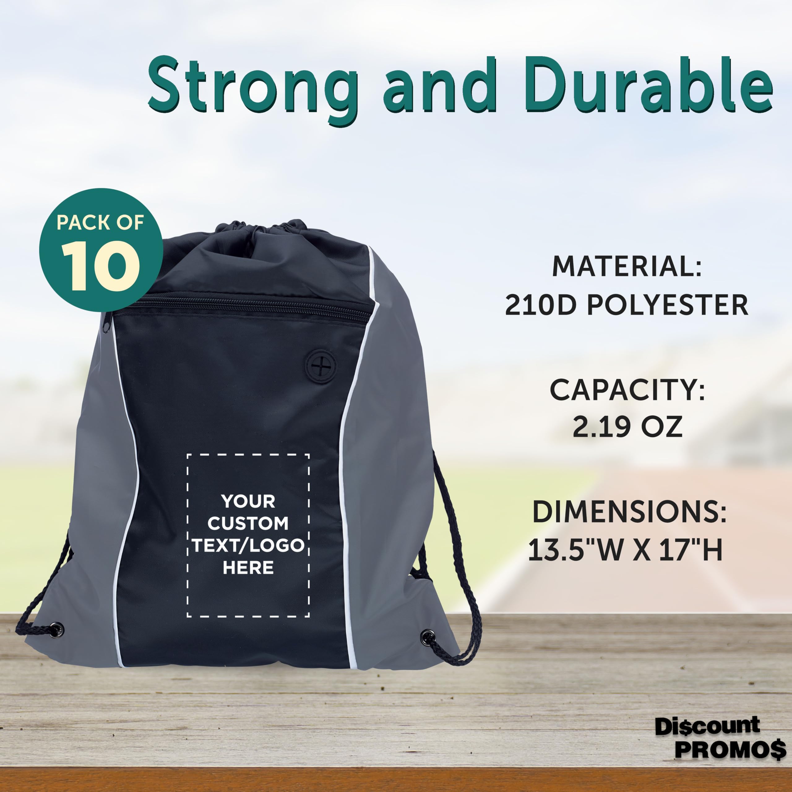 Customizable Two-Tone Drawstring Backpack - 10 Pack Non-Woven Sports Bags with Logo Printing - Durable & Lightweight for Gym, Travel, School & Work - Perfect for Promotions, Events & Team Sports (Grey)