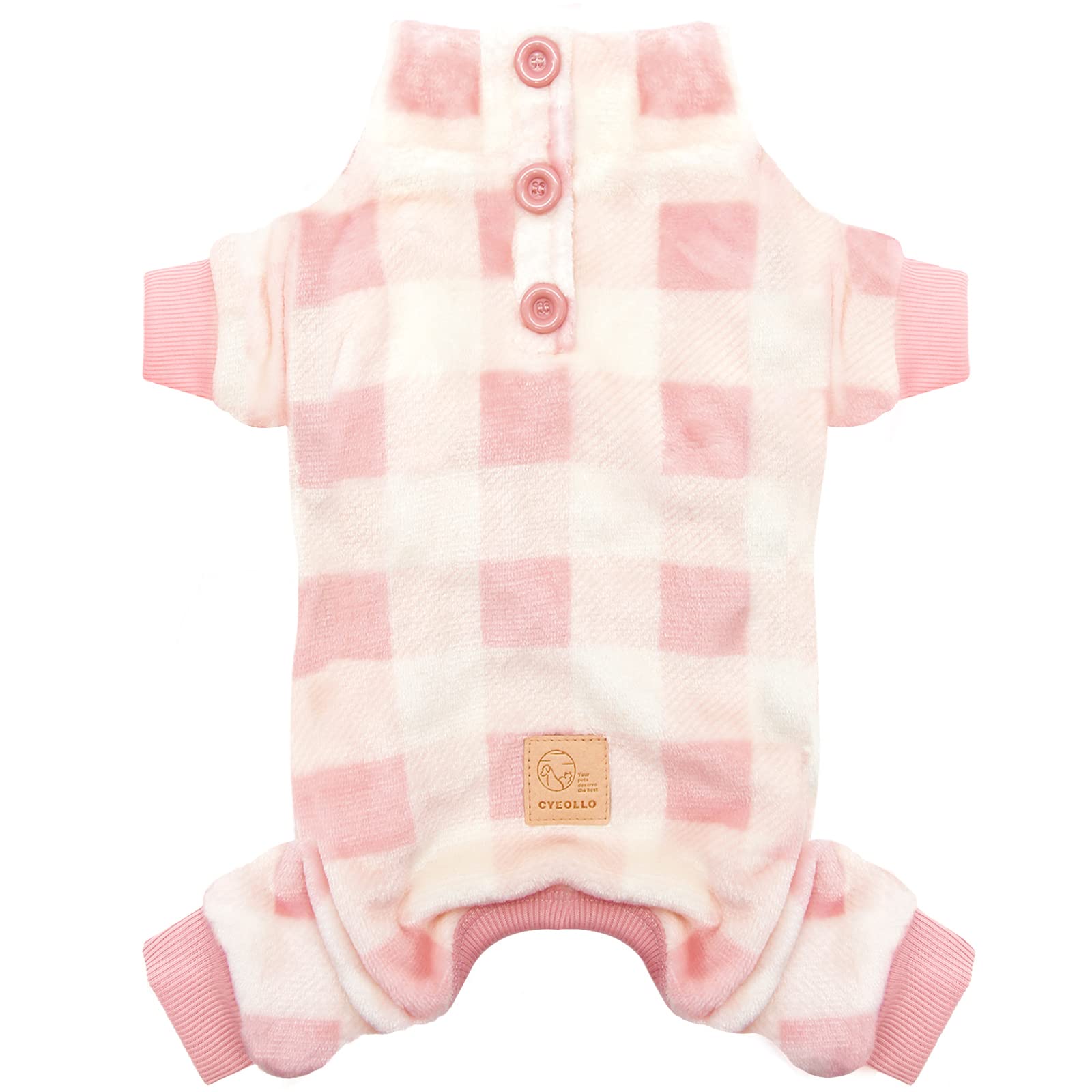 Cyeollo Plaid Dog Pajamas - Thermal Winter Dog Onesie with Buffalo Print, Flannel Dog Pjs for Small Dogs - Cozy Pink Dog Jumpsuit for Indoor Lounging & Outdoor Walks