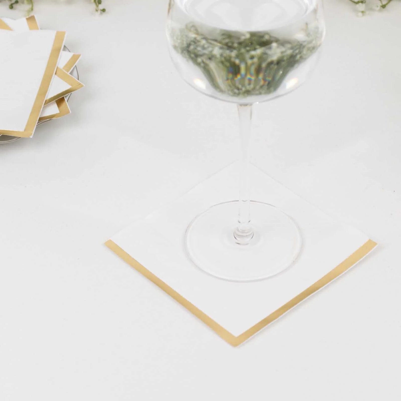 50 Soft 2-Ply Disposable Dinner Cocktail Napkins with Gold Foil Edge - Elegant Party Tableware for Weddings, Events & Home Entertaining
